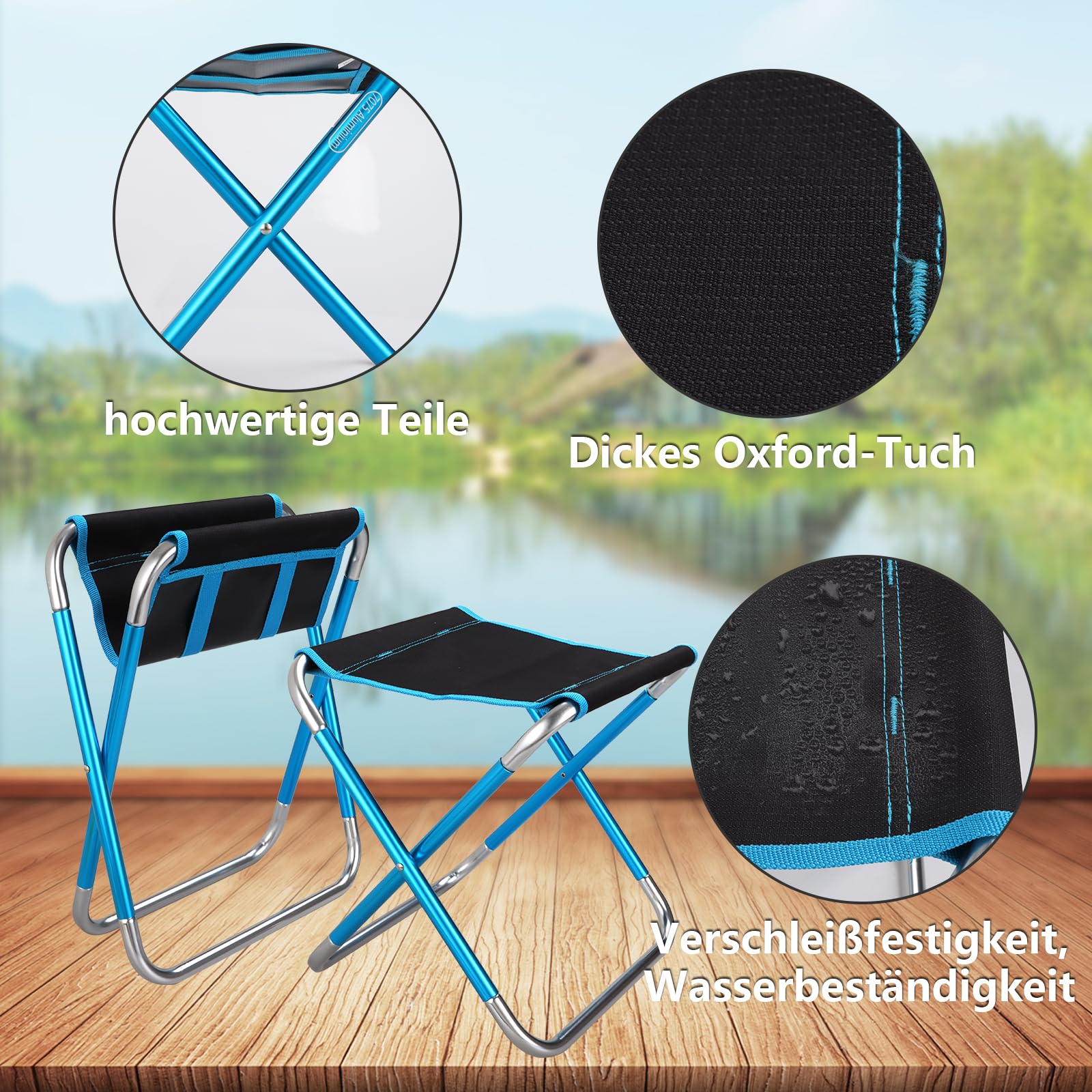 Tabouret De Camping Pliable YOUNTHYE – Aluminium, 25,5x30x30 Cm, 235 G, Supporte 140 Kg, Tissu Oxford, Bleu, Avec Sac De Transport