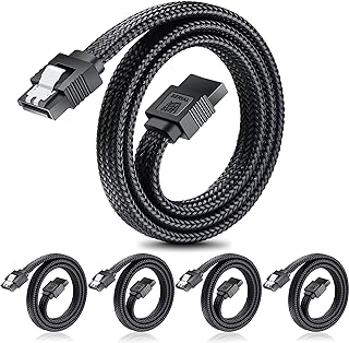 ELECTOP SATA III Cable, 6Gbps Straight HDD SDD Data Cable, SATA 3.0 Nylon Braided Cable with Locking Latch for SATA HDD, SSD, CD Driver, CD Writer(20 Inch, Black,5 Pack)