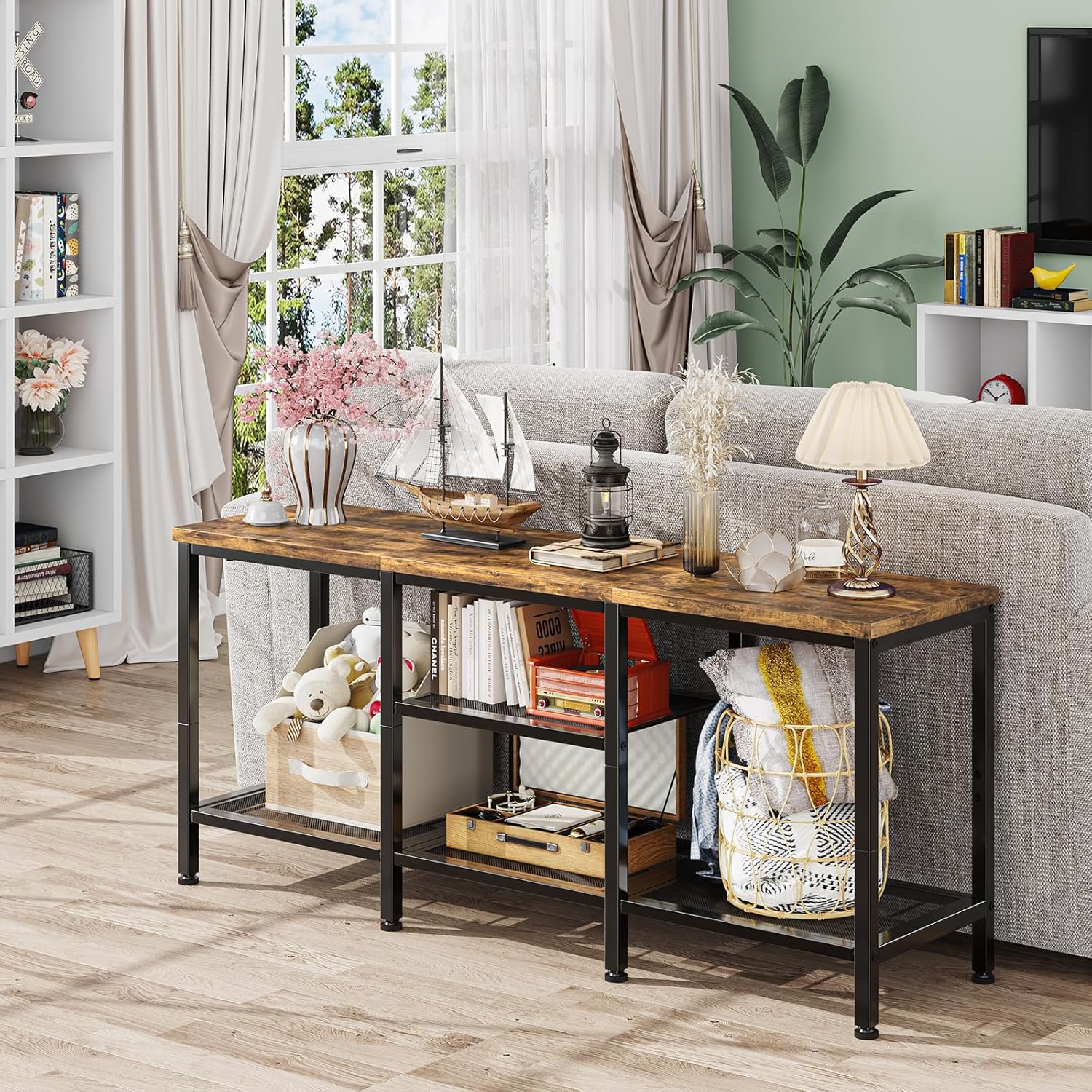 Simple Trending TV Stand for 50 Inch TVs, Entertainment Center with Open Storage Shelves, Media Console Table for Living Room, Rustic Brown - Image 5