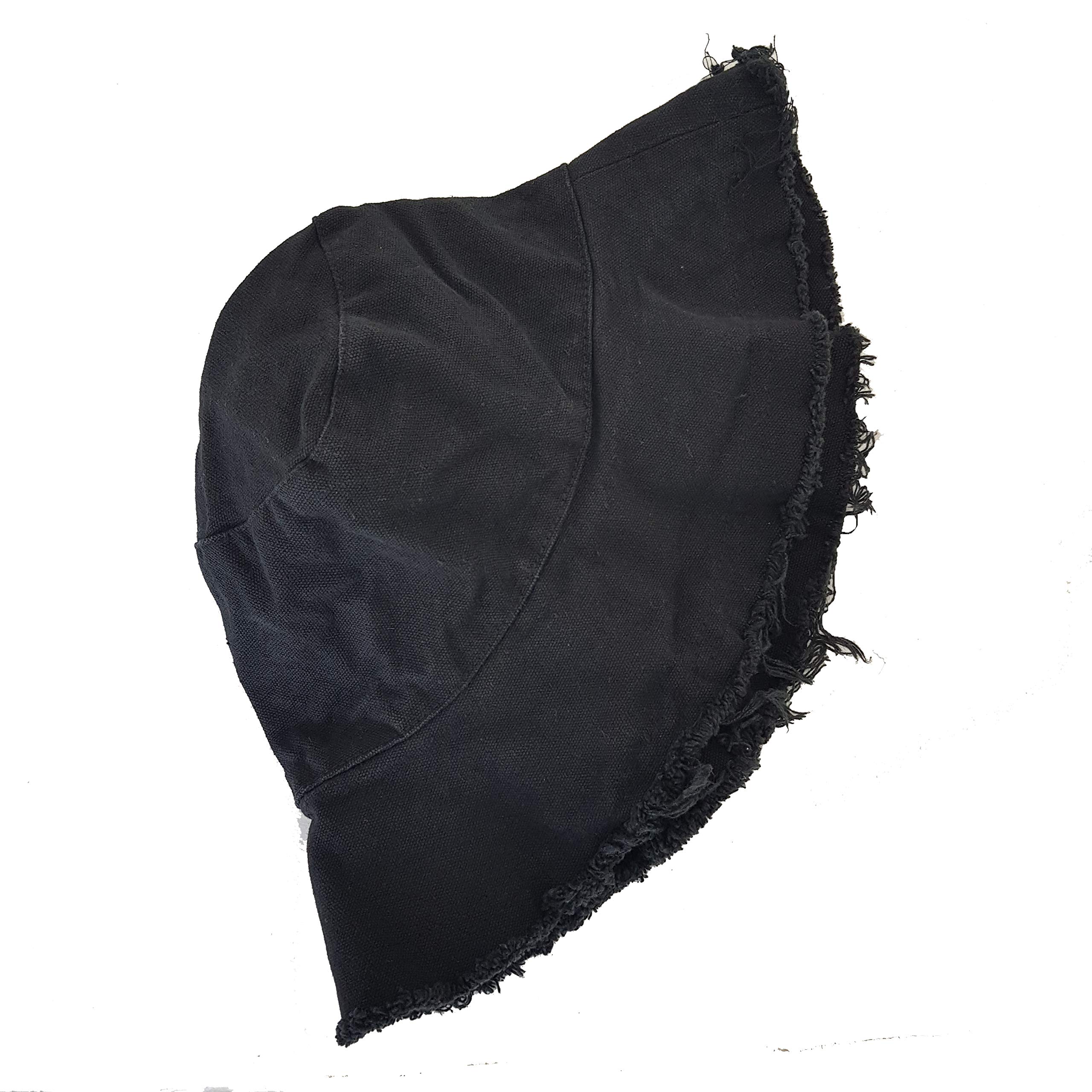 Macahel Cotton Frayed Raw Edge Fisherman Bucket hat (Black)