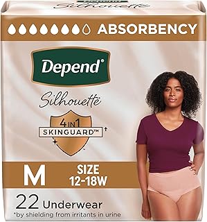 Depend Silhouette Adult Diapers, Incontinence & Postpartum Bladder Leak Underwear for Women, Maximum Absorbency, Medium, P...