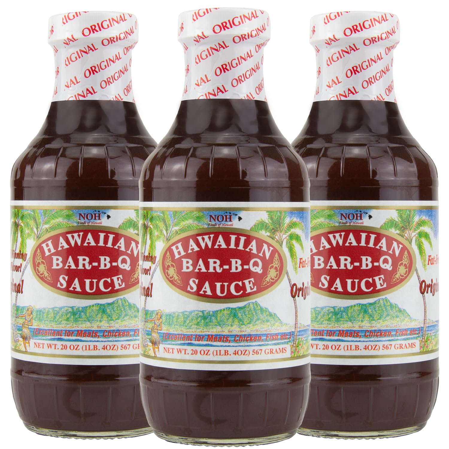 NOH Hawaiian Barbecue Sauce, 20 oz (Pack of 3) - Original Hawaiian BBQ Sauce, Ideal for Barbecue Chicken, Ribs, Steak, Seafood, Stir-Fry & More - Fat-Free, No Preservatives or Artificial Ingredients