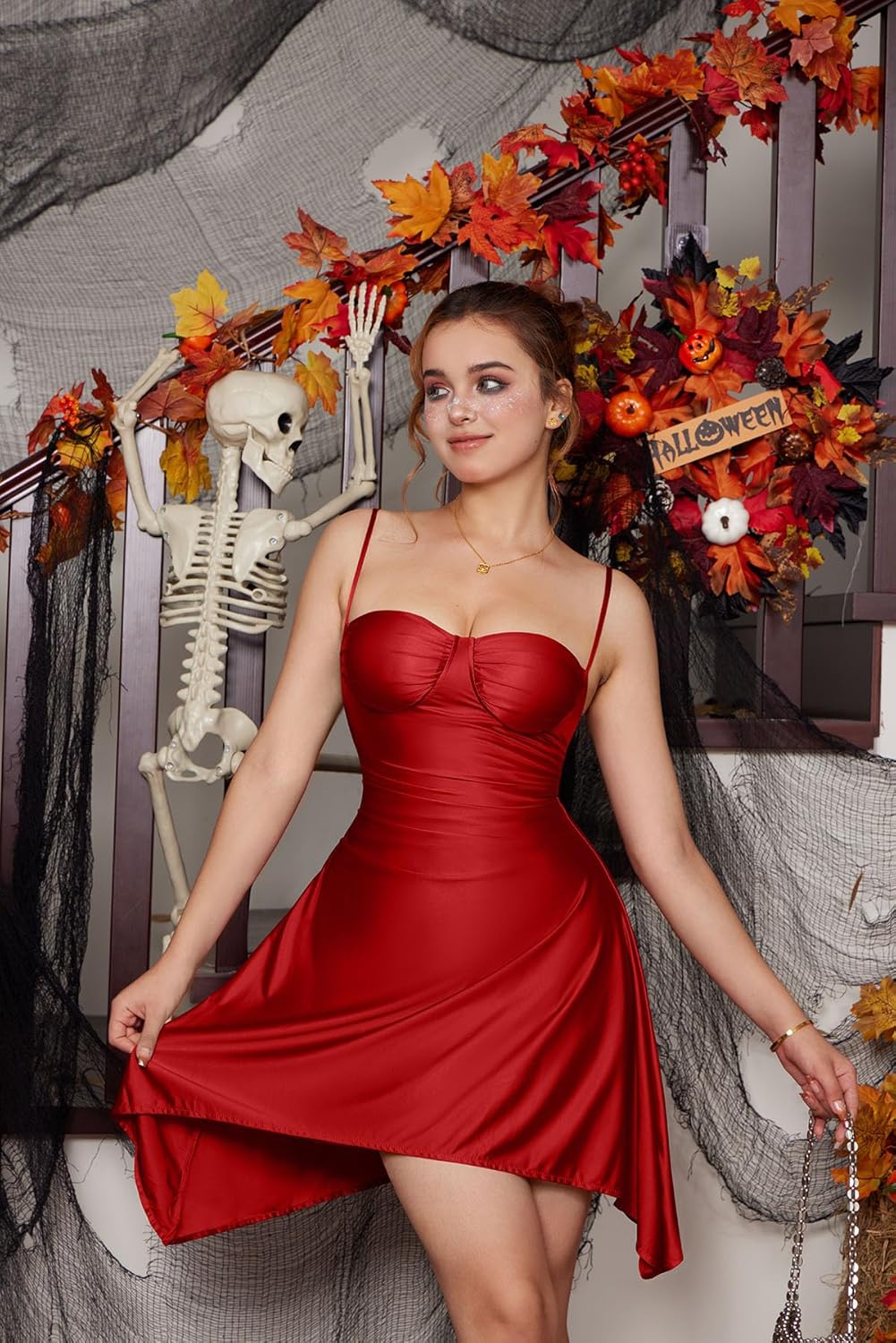 Memoriesea Women's Sleeveless Spaghetti Strap Ruched Sexy Mini Club Party Dress - Image 3