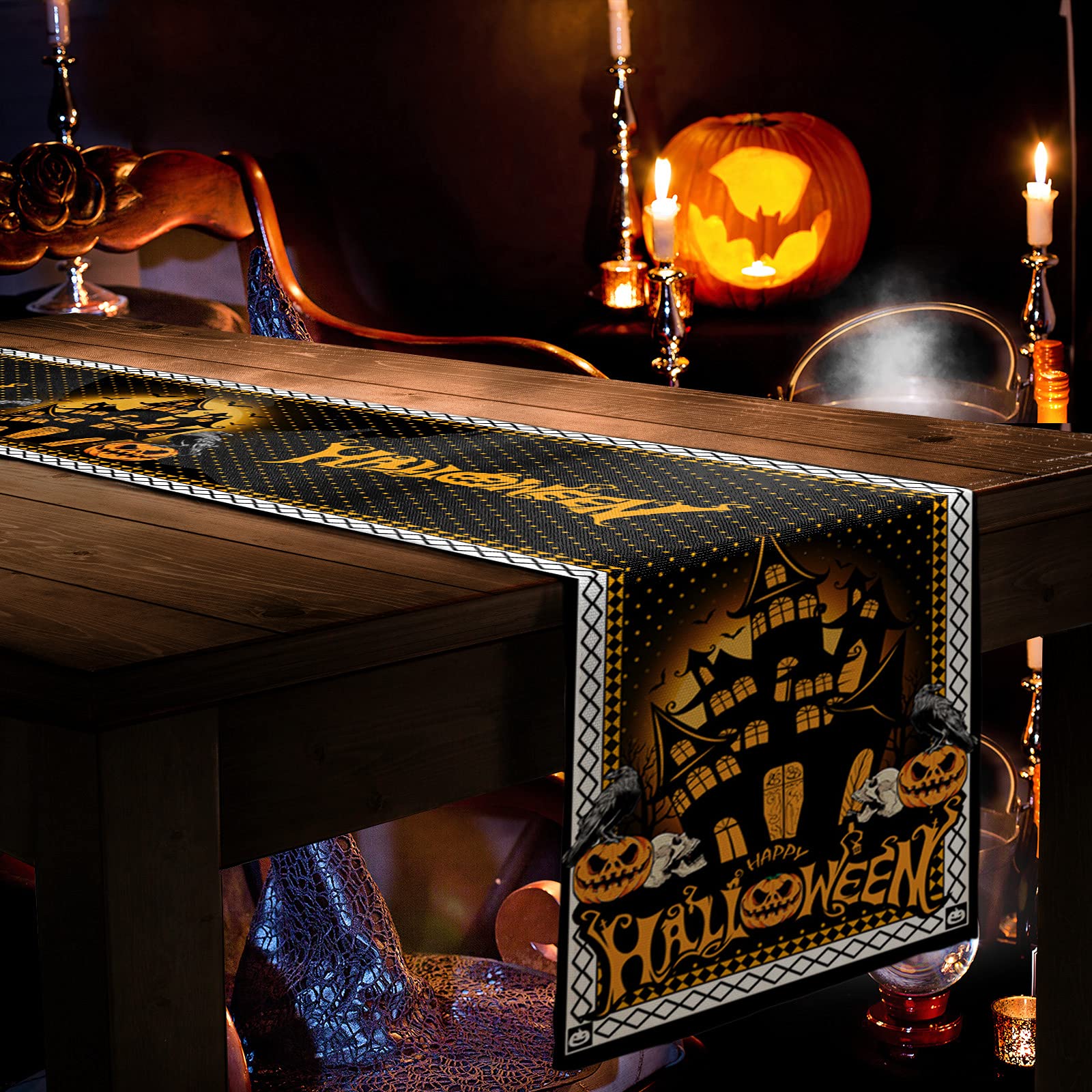 Nialnant Chemin De Table D'Halloween, Motif Citrouille Pour