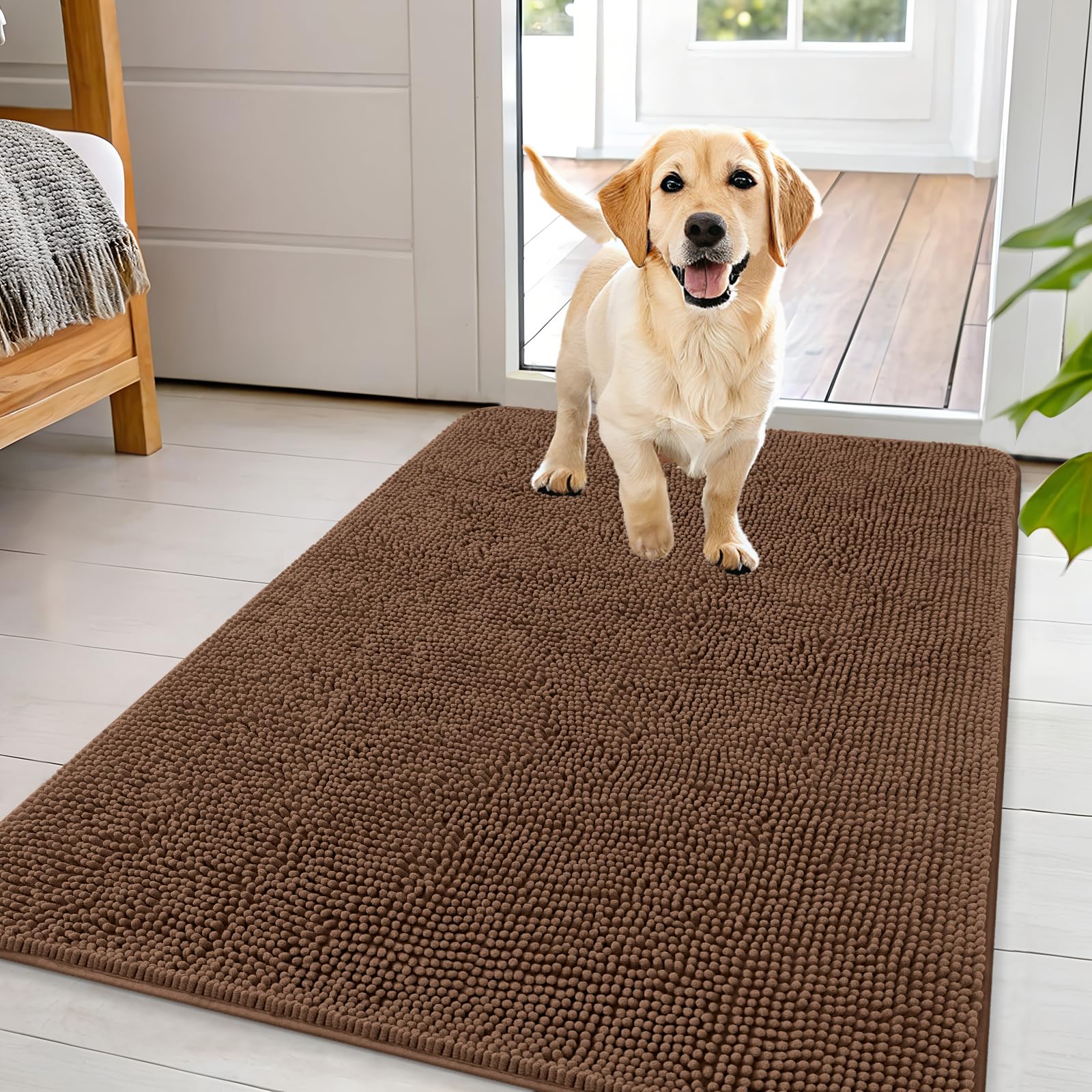 OLANLY Dog Door Mat for Muddy Paws 44x32, Super Absorbent Chenille Mud Mat