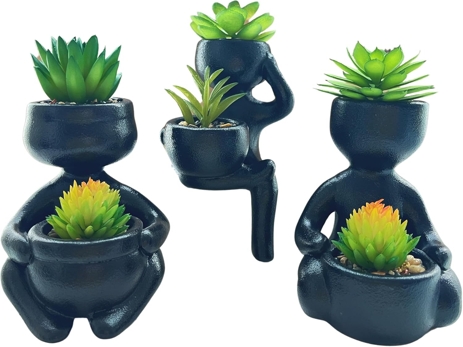 DUZYXI Fake Succulents in Meditation Shape Black Ceramic