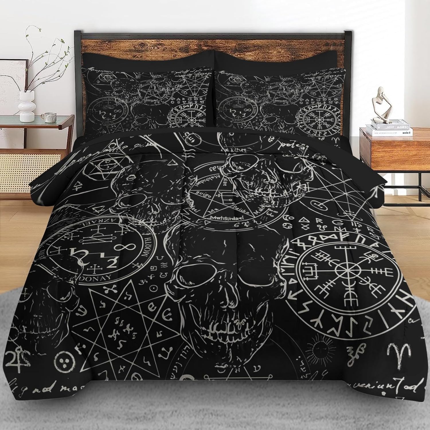 Comforter Set Queen Size, Pentagram Retro 7 Pcs Bedding for Kids and Adults, Halloween Vintage Bed Sheet Sets with Fitted Sheet 2 Pillowcases & 2 Shams for Bedroom Bed Decor - Image 3