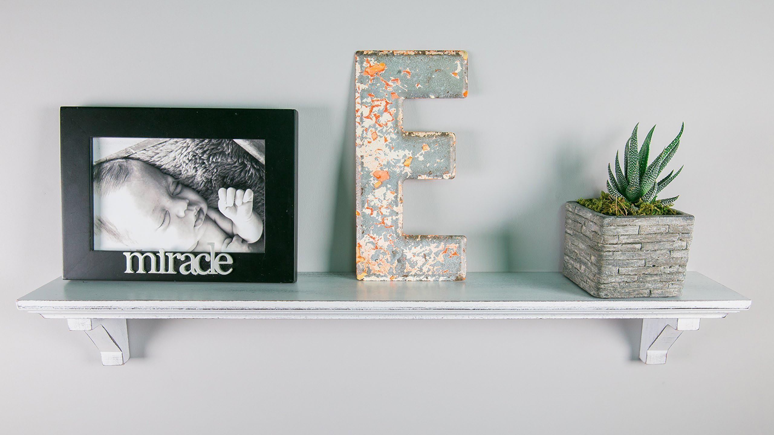 White/Dark Brown Distressed Standard Wood Shelf - 3" Deep