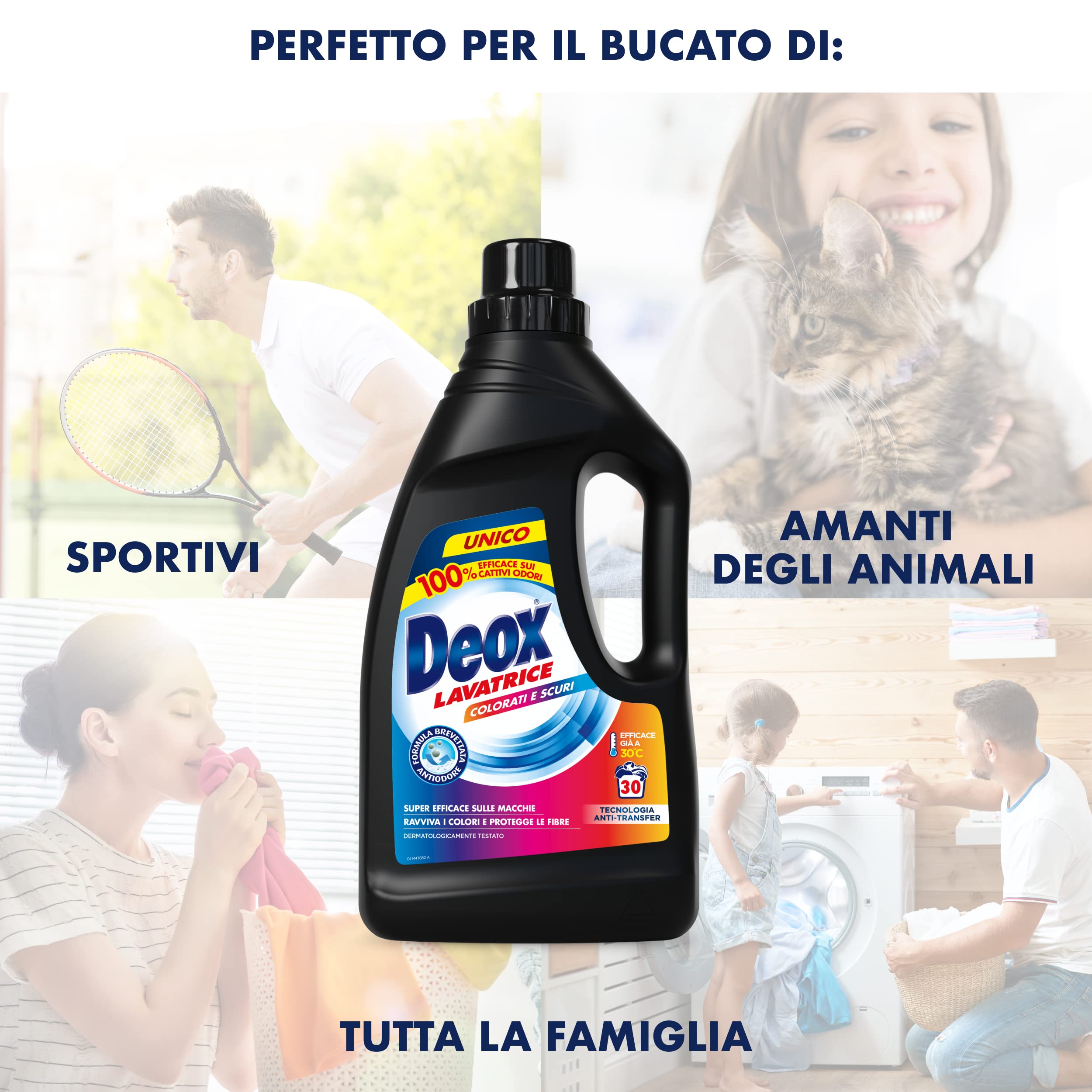Deox - Detersivo Lavatrice Liquido Colorati e Scuri, 144 Lavaggi, Smacchia e Ravviva i Colori, con Tecnologia Anti-Transfer, 1200ml x 6 Confezioni