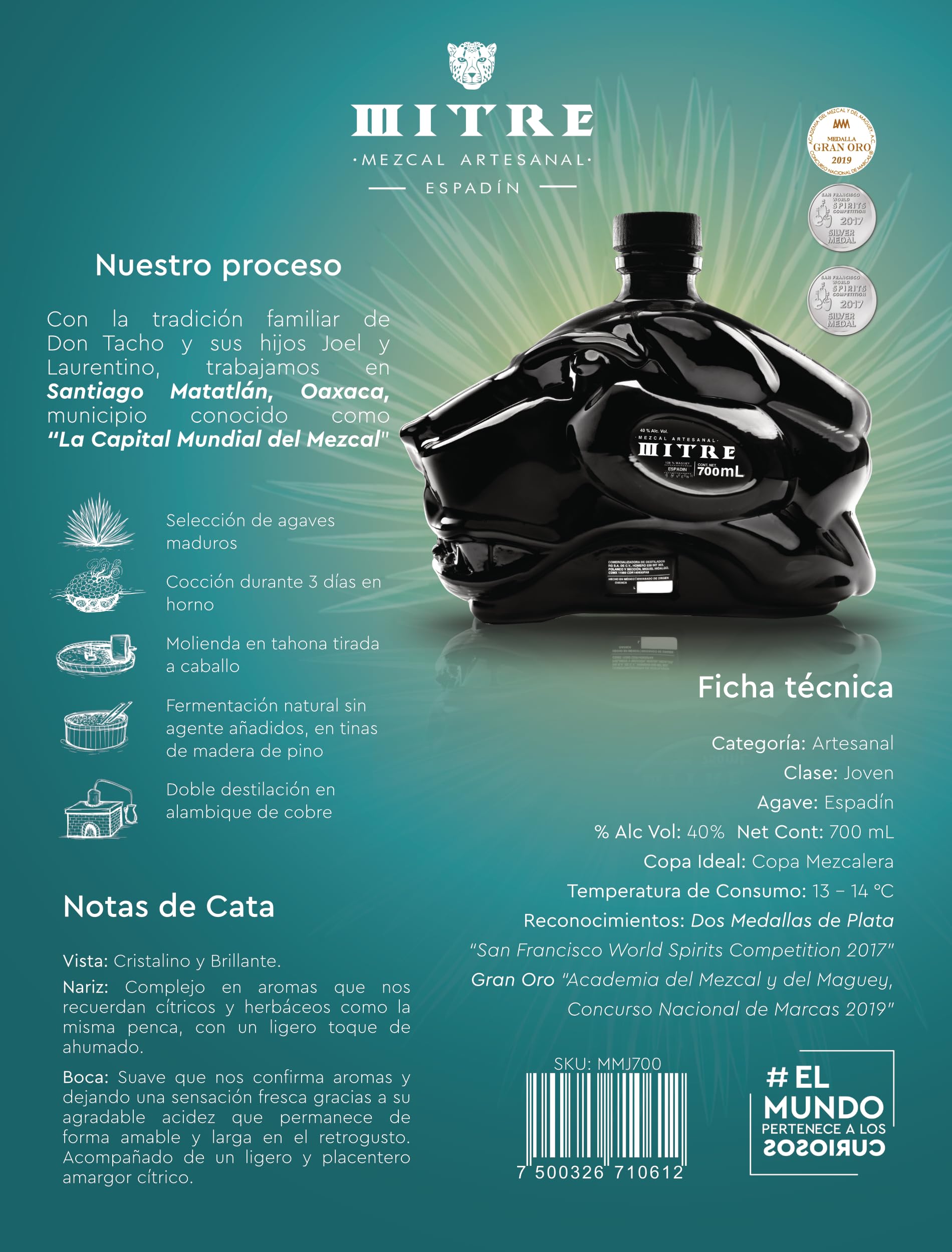 Mezcal Artesanal Mitre Joven. 700ml. 40% Vol. Alc.