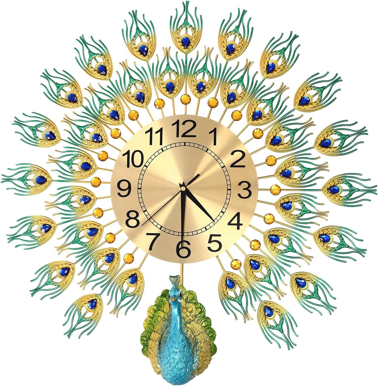 Peacock Wall Clock - 3D Metal Design Wall Hanging Metal Clock, 60x60cm for Living Room Bedroom & Kitchen Decoration