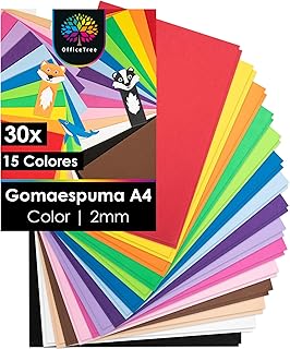 OfficeTree 30x Goma EVA A4 2mm - 15 Colores - Goma Espuma no Autoadhesivo - Goma EVA Manualidades A4 per Hobby Creativo - Papel Goma EVA - Goma EVA Decorada - Manualidades con Foam - Goma EVA Colores