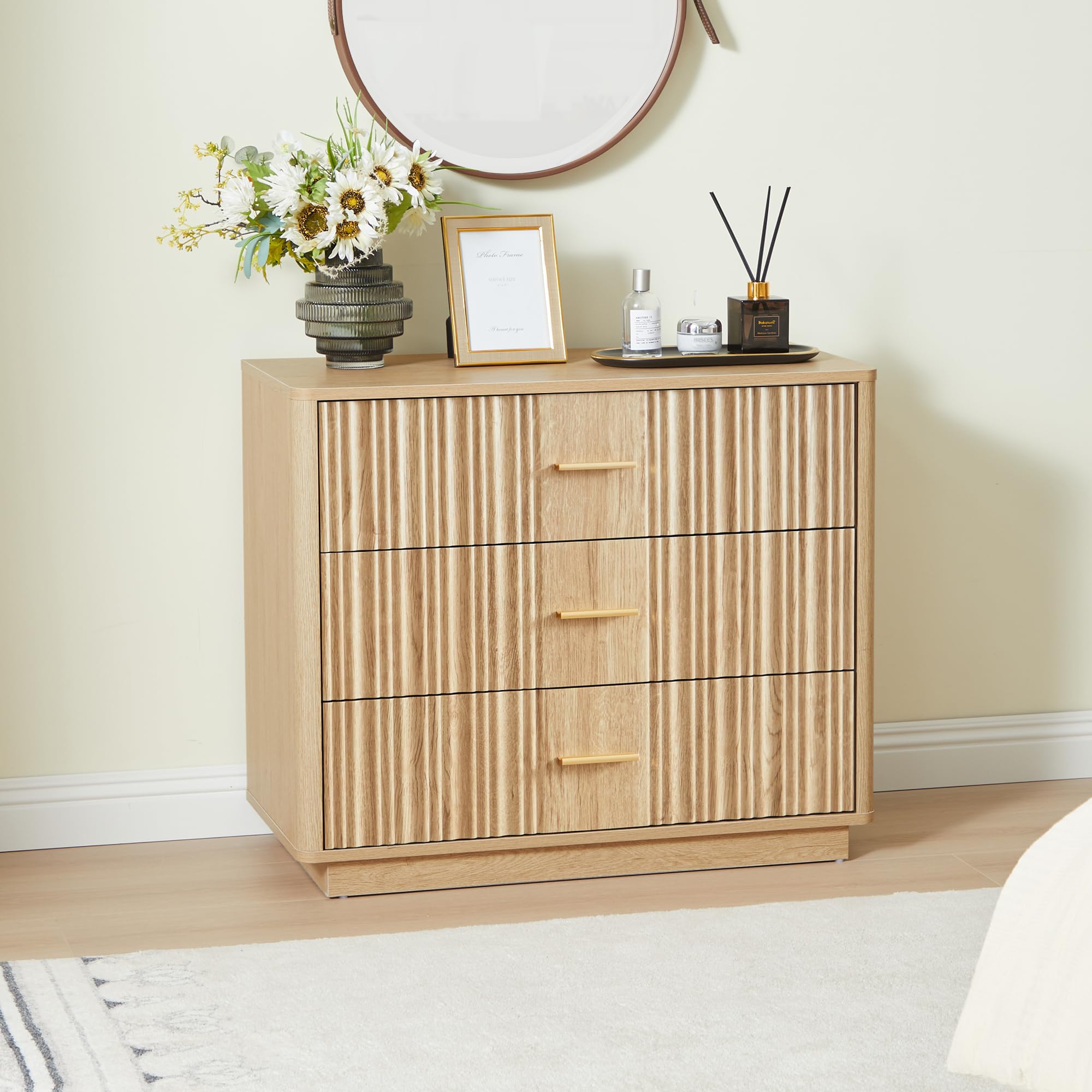 dresser for clothing Fluted Bedroom with 3 Drawers, 31.5