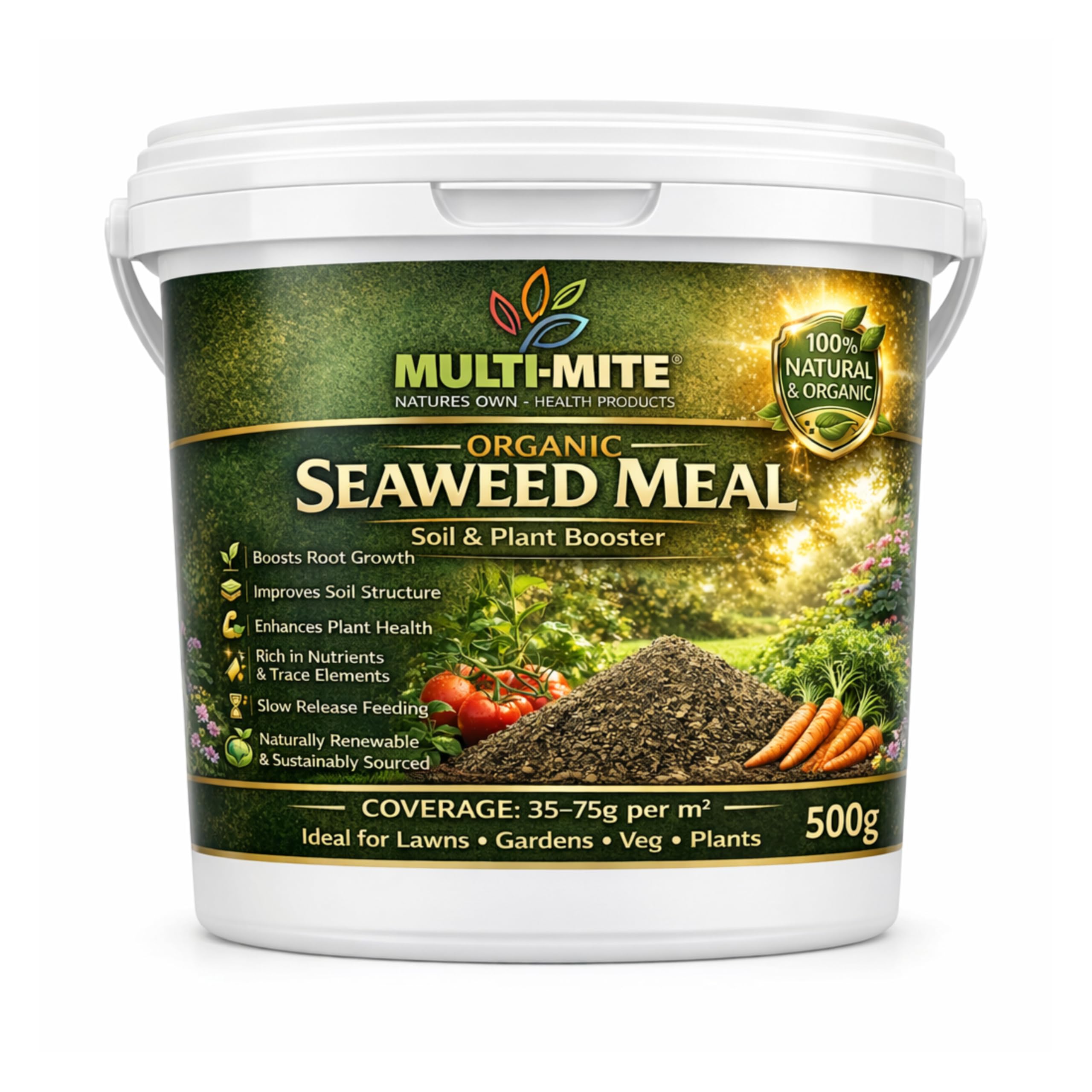 Multi-Mite 500g Organic Seaweed Meal Fertiliser – Natural Plant Food & Soil Conditioner for Lawns, Gardens & Vegetables – Slow Release, Improves Soil Health & Root Growth (500g)