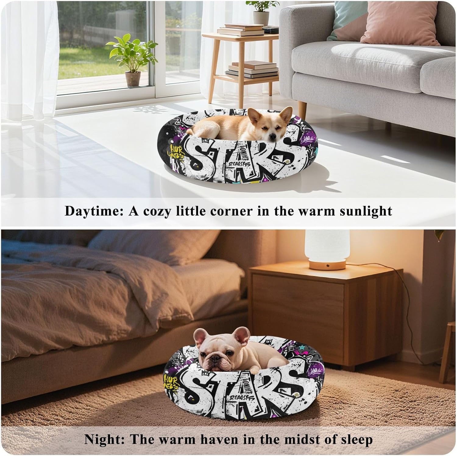 Graffiti Stars Pet Cat Beds Warm & Soft Dog Pillow Bed for Medium Size Pets Supplies S