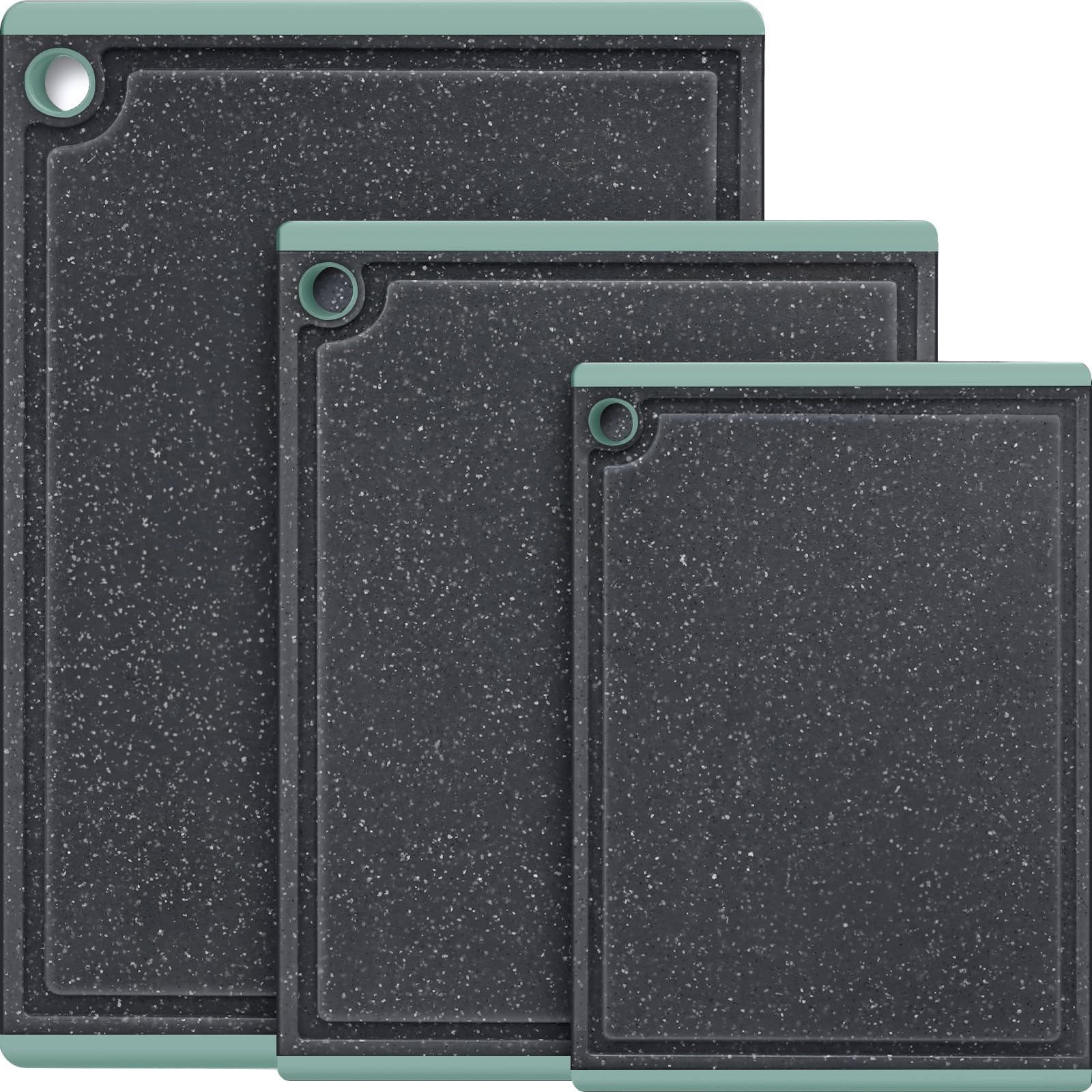 Plastic Cutting Boards for Kitchen, 3-Piece Large Cutting Board Set Dishwasher Safe Chopping Boards with Non-slip Feet and Juice Grooves, Turquoise, Kikcoin