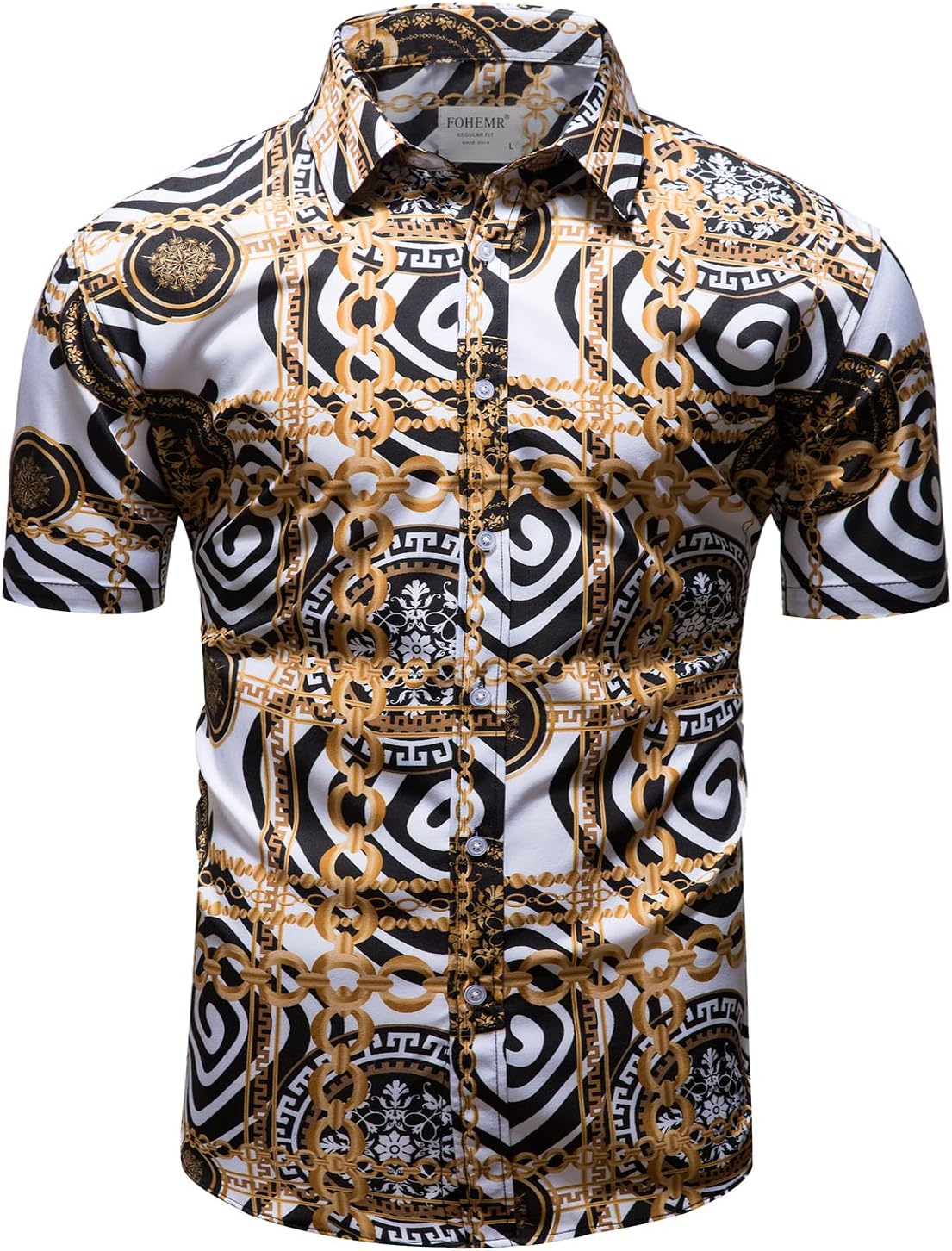 Mens Luxury Outfit Set Black Gold Shirts And Shorts 2 Piece Tracksuit Set Baroque Button Down Suit with Bucket Hats - Image 2