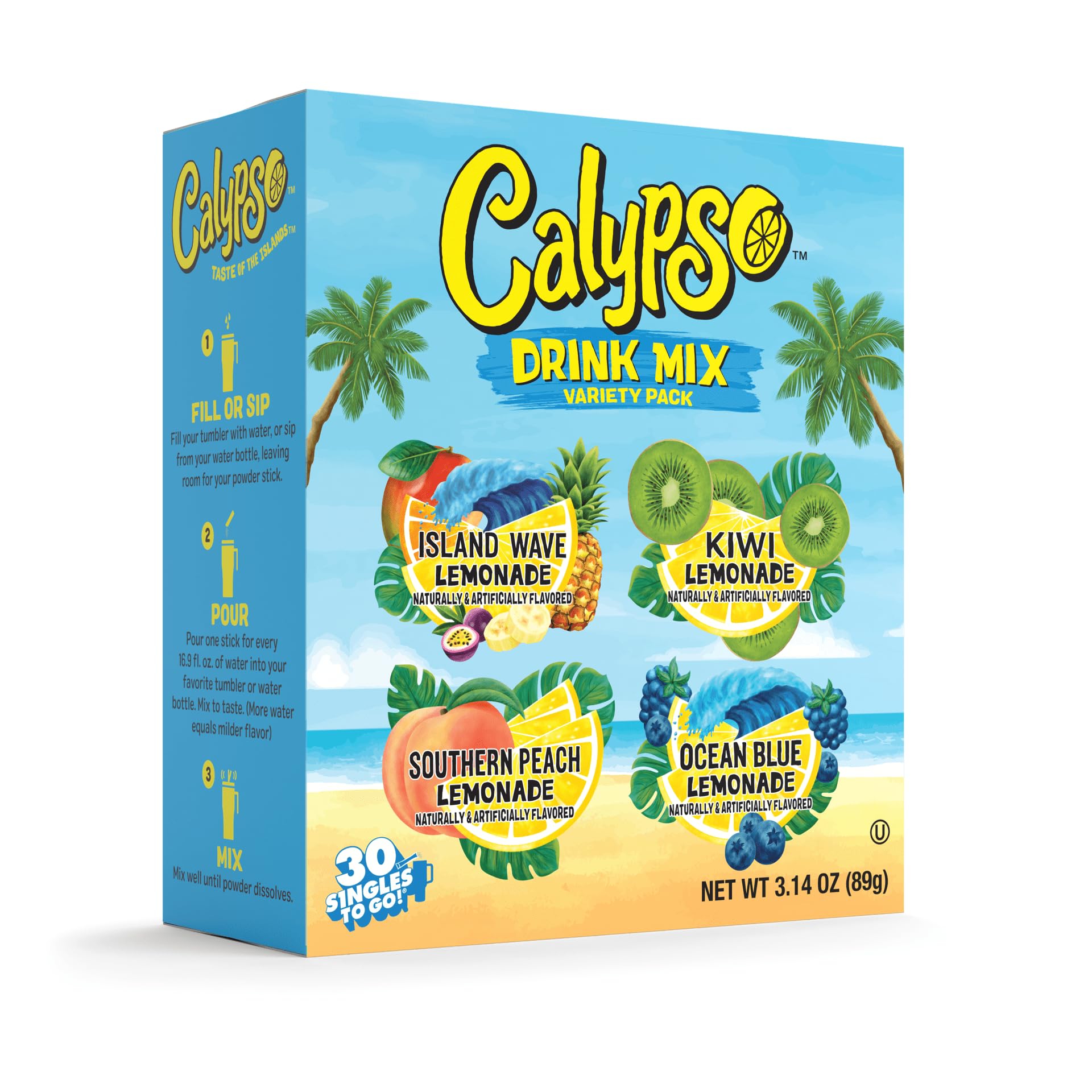 Calypso Singles To Go Drink Mix Variety Pack Lemonade On-the-Go Powdered Drink Mix Packets Low Calorie Water Enhancer