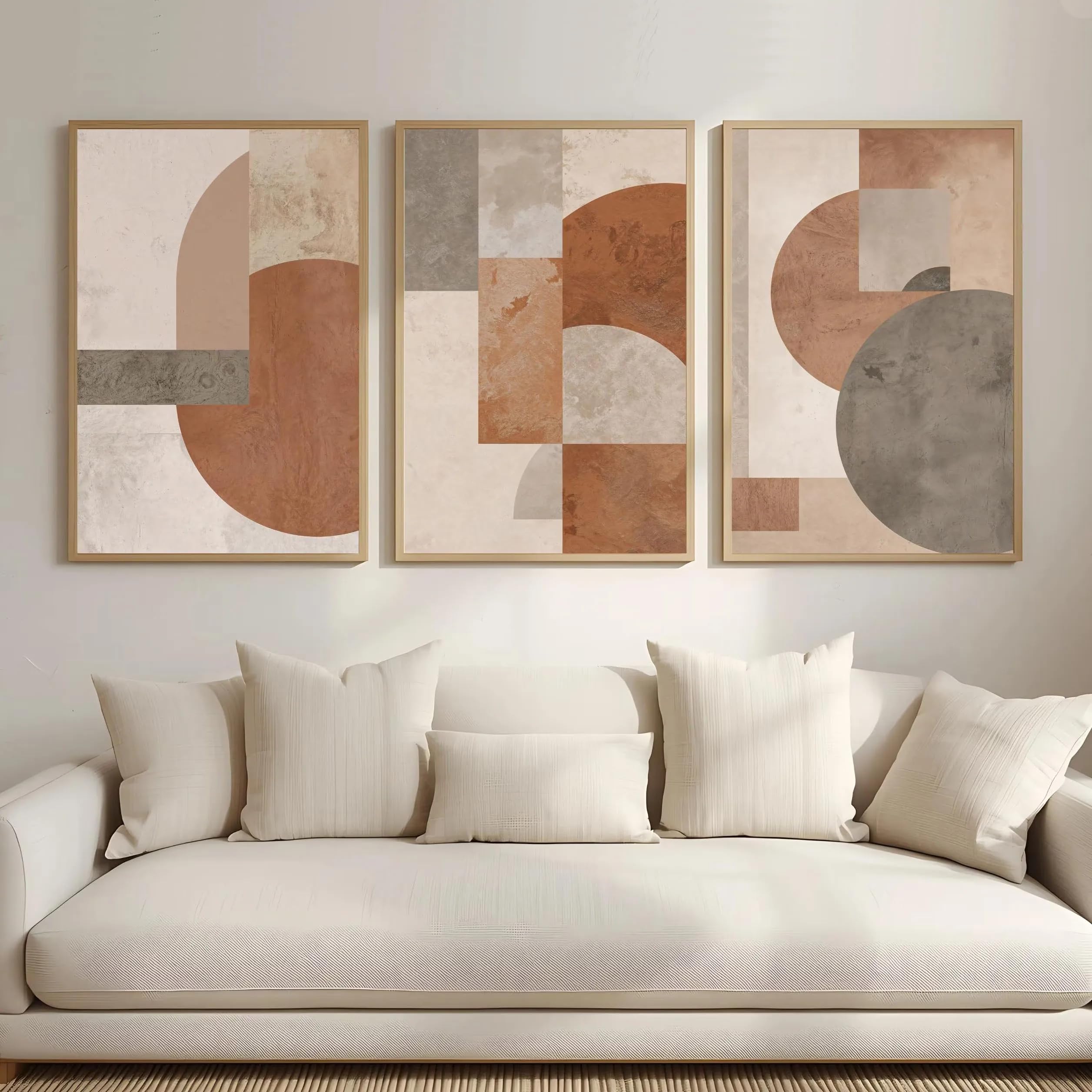 LTjiajuypd Warm Earth-Tone Abstract JapaneseStyle Neutral Geometric Canvas Print Art Posters Home Decor(60x90cm-3Pcs)