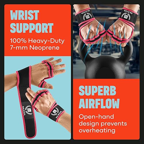 Miniatura 6 de Mava Sports - Guantes de entrenamiento ventilados con muñequeras integradas y relleno de silicona de palma completa, agarre extra y sin callosidades