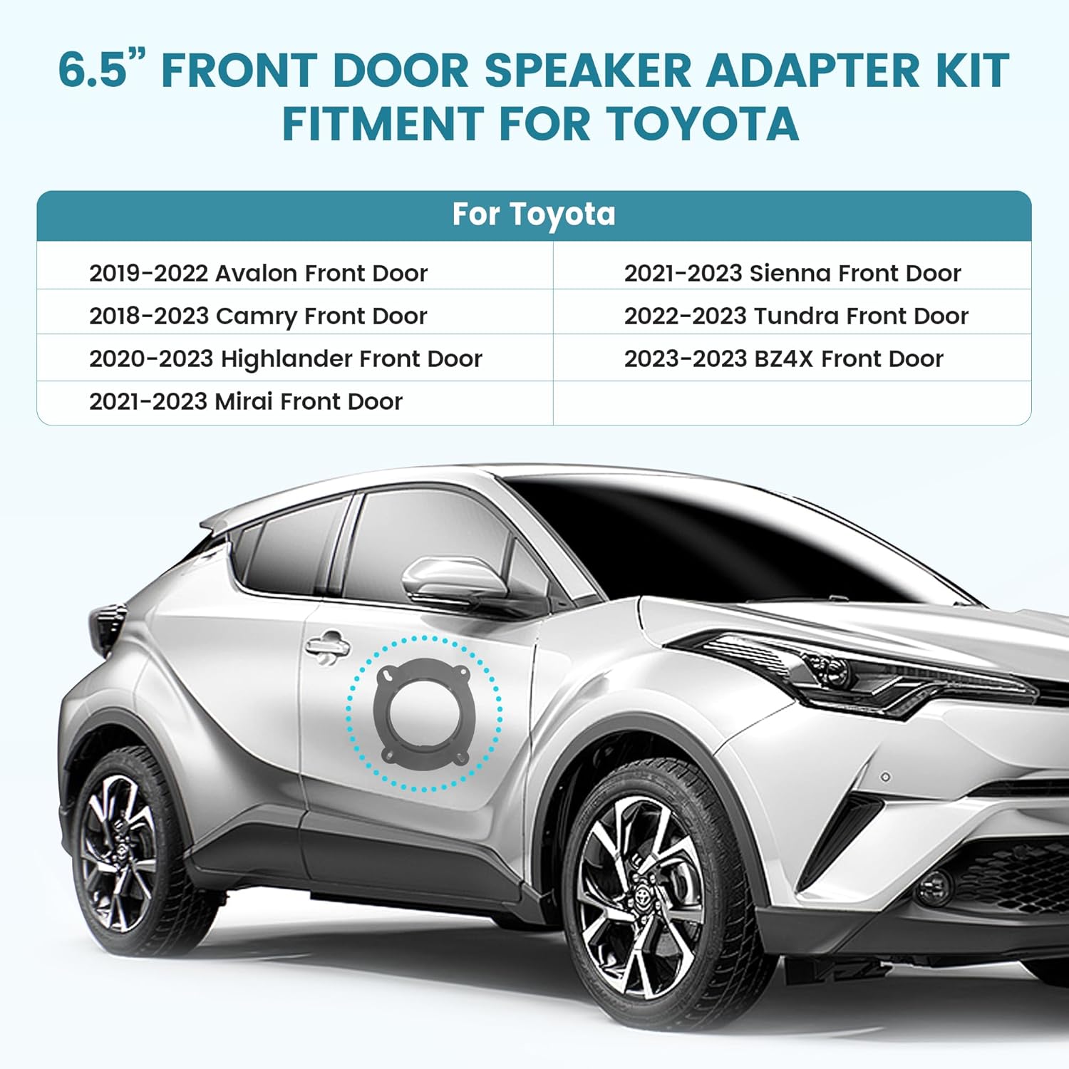 NuIth 6.5 Inch Front Door Speaker Bracket Adapter W/Wiring Harness for 2018-2023 Toyota Camry/Avalon/Highlander/Sienna Speaker Spacer Ring