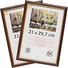 3-B Lot de 2 Cadres BARI RUSTIQUE - brun foncé/or - 21x29,7 cm (A4) - cadre photo en bois exotique avec verre acrylique
