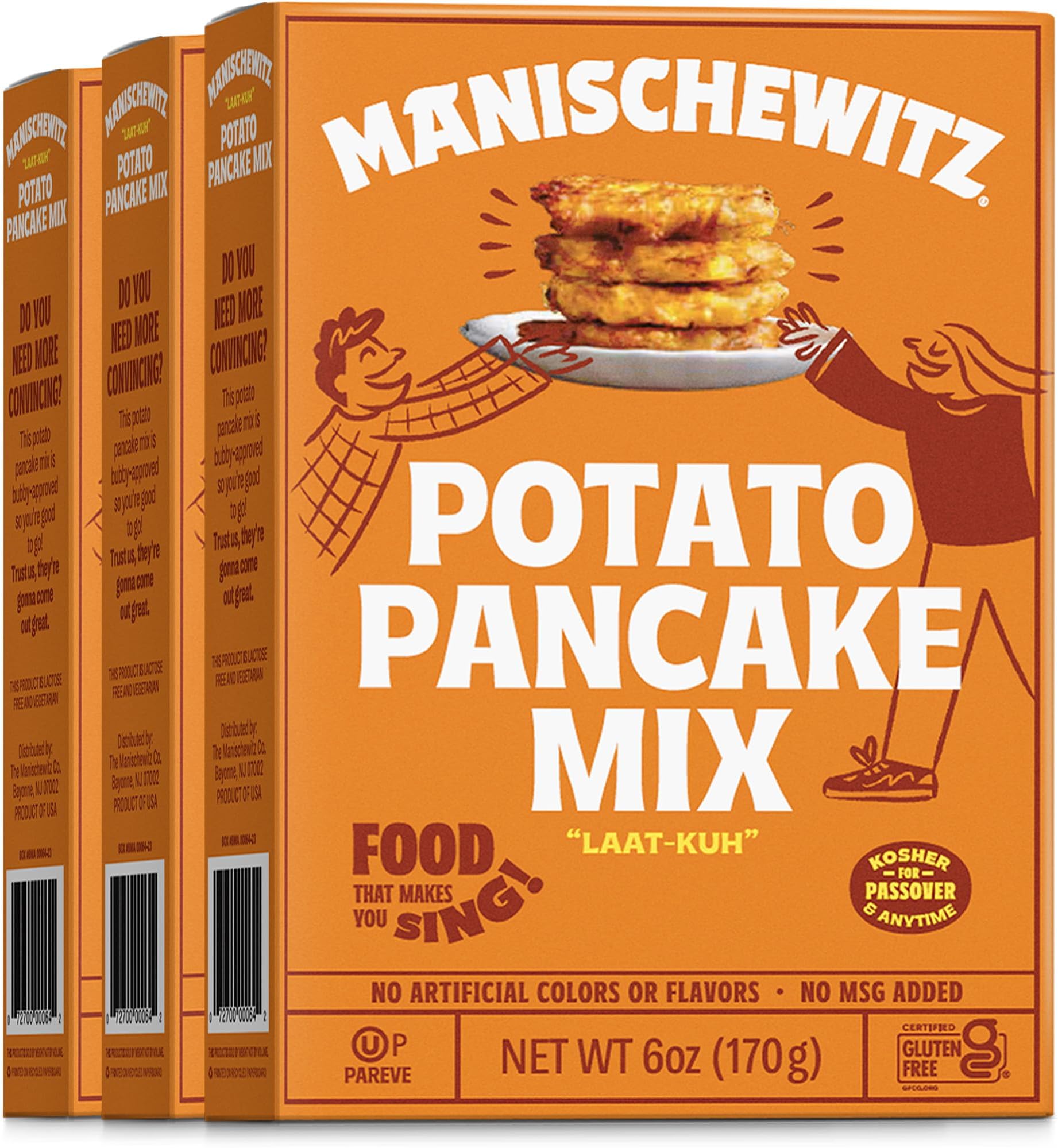 Manischewitz Potato Pancake Mix 6oz (3 Pack) Gluten Free, No MSG, Traditional Style Potato Latke Mix
