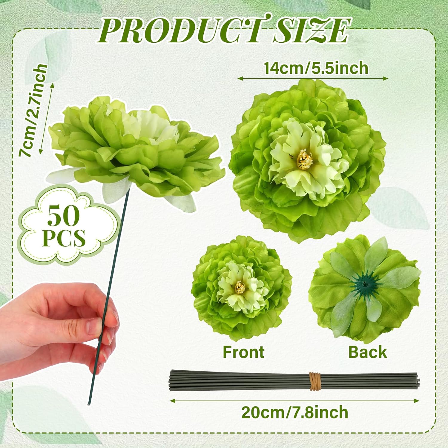 Suncalla 50 Pcs 5.5 Inches Peonies Artificial Flowers with Wire Branch Silk Realistic Blooming Fake Peonies Rose Bouquets for Wedding Table Centerpiece DIY Craft Party Home Decor (Green)