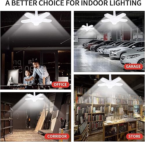 Miniatura 7 de LED Garage Lights, 100W Deformable Led Garage Ceiling Lighting 11000LM E26E27 Daylight 6000K Super Bright Garage Light Adjustable Garage Light for