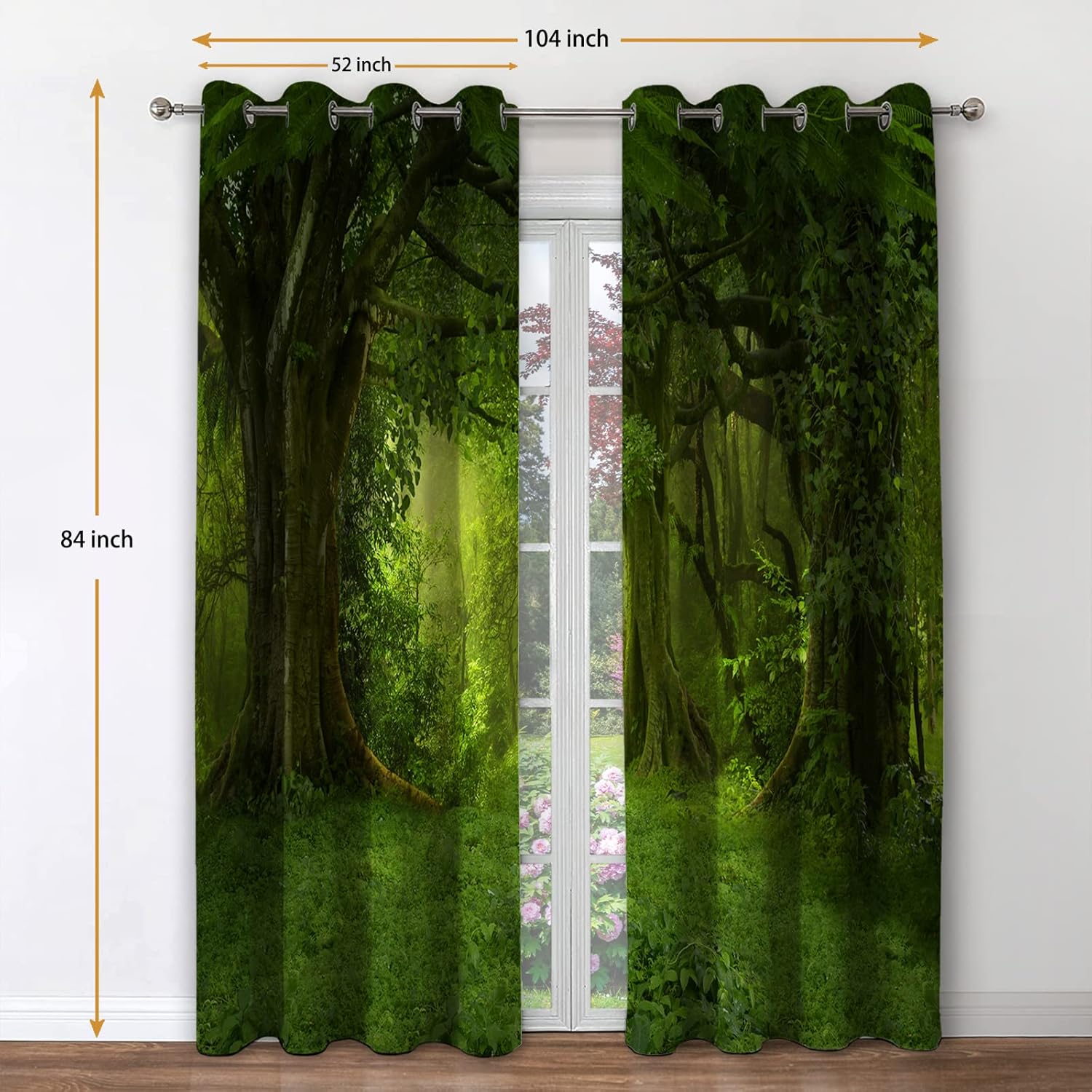 Jekeno Forest Blackout Curtains Tropical Jungle Green Trees Foliage in The Woodland Himalayas Landscape Nature Decor for Bedroom Living Room Grommet Window Drapes 2 Panel Set, 52"x84"
