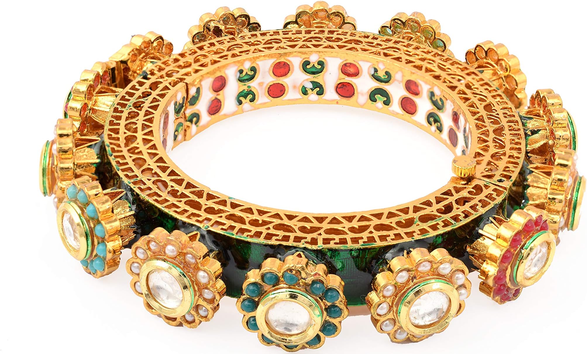 22k Gold Plated Brass Hand Made Jadau Kundan Meena Traditional Bangle for Women