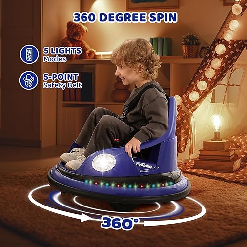 Miniatura 5 de ELEMARA Auto parachoques para niños pequeños, 1.9 mph máximo, auto de batería de 12 V para niños con control remoto para padres, 2 velocidades, 2
