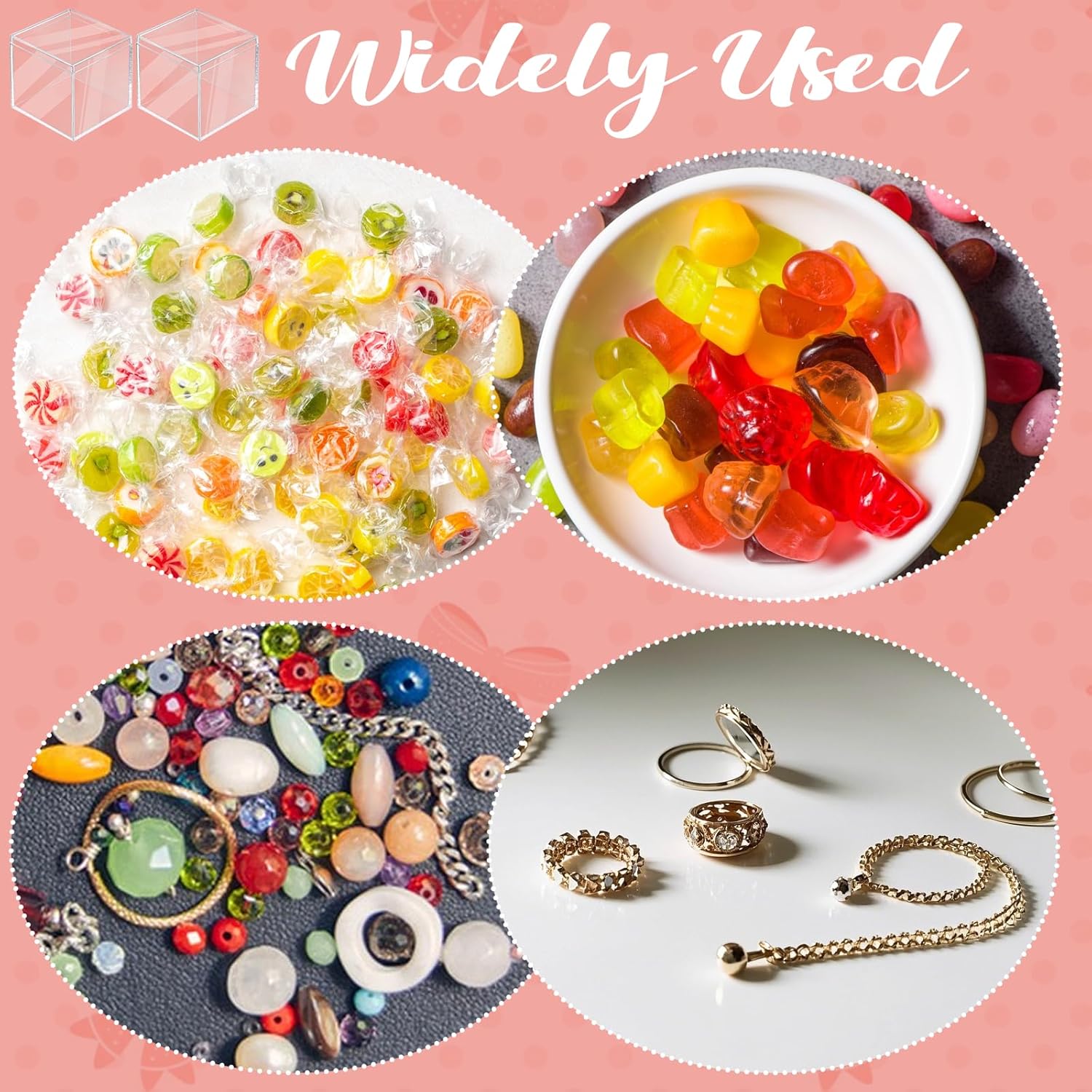 Ptwola 40Pcs Clear Acrylic Box with Lid Small Plastic Jewelry Display Box Mini Decorative Storage Case Cube Containers for Storage Stackable Candy Card Tiny Earring Jewelry Beads Wedding Party Favors