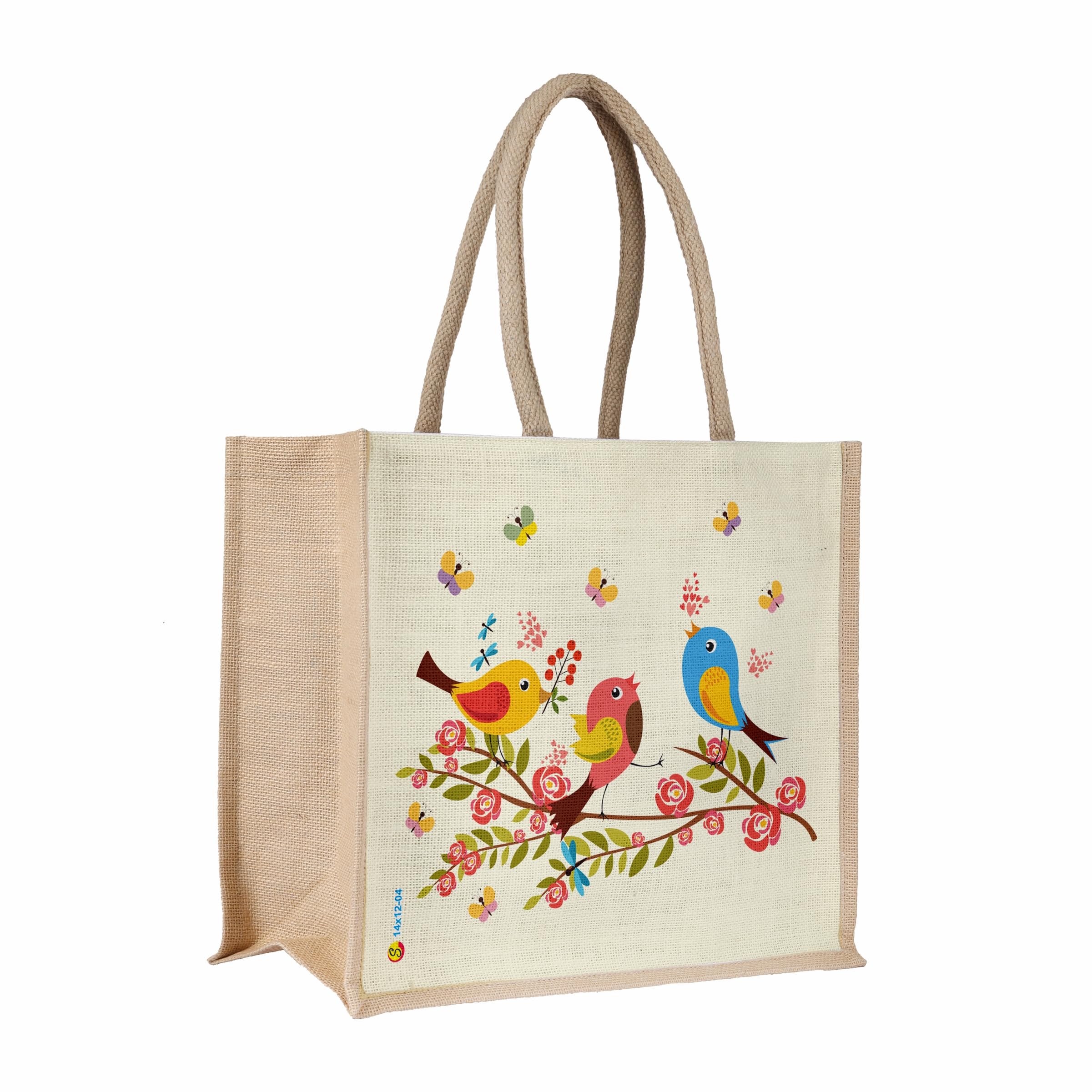 Sangra Multicolor Jute bag for Women and Men Lunch Bag with Zip and Handle (Flower Blue) (3 Birds) (B0CLJJRJR3) Amazon Price History, Amazon Price Tracker