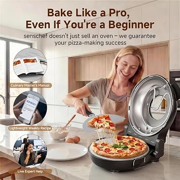 12 Inch CrustyBake Electric Pizza Oven 800F Indoor Countertop Cooker, Dual Heat Control, 5-Min Pizzeria Pizza, Tools & Recipe Book Included, Ceramic Stone for Crispy Crust