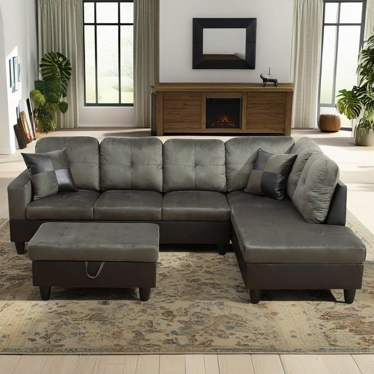 MODCART 3Piece 103.5" Flannel LShaped Sectional Sofa with