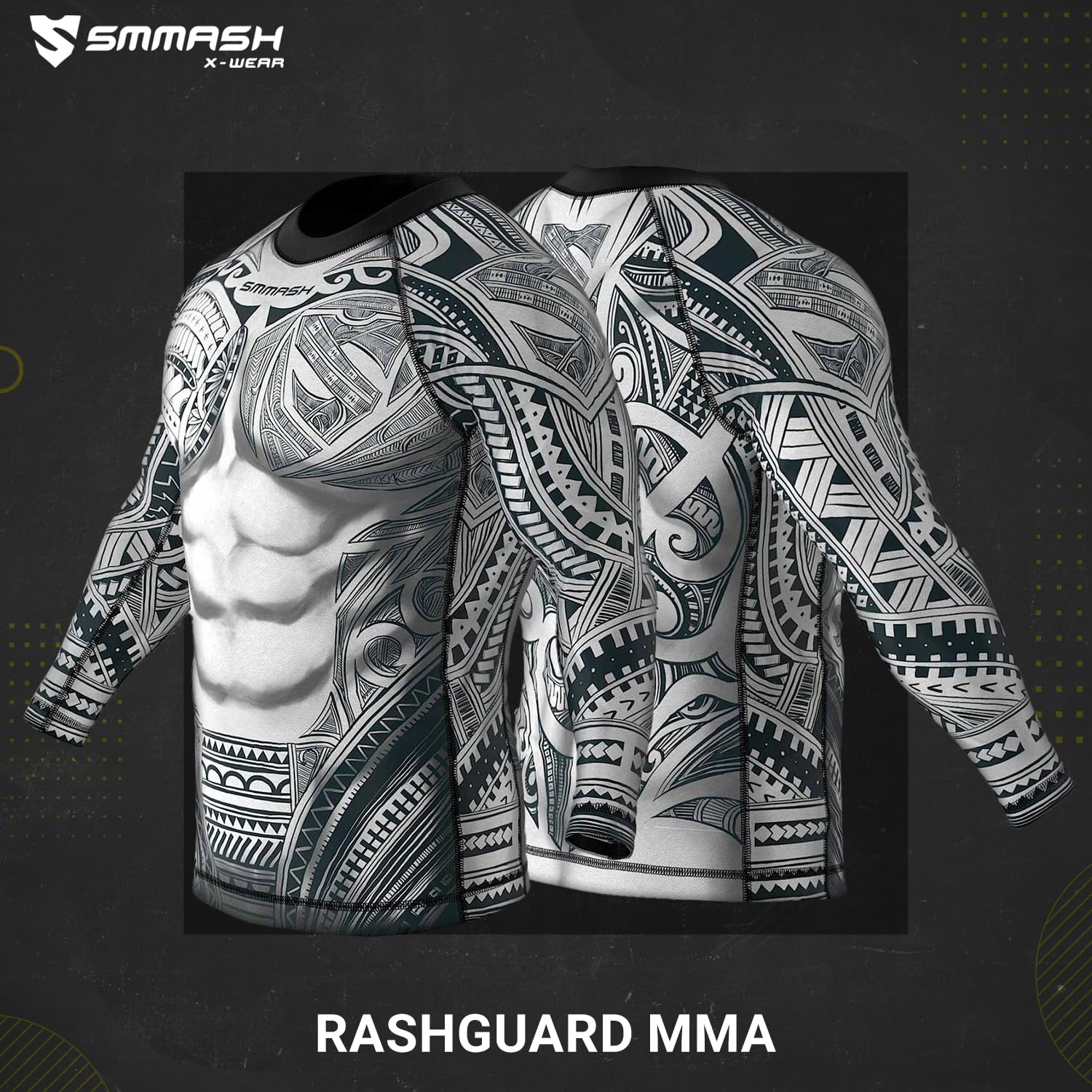 SMMASH Maori Rashguard Hombre Manga Larga, Camisetas Hombre para MMA, Artes Marciales, Krav Maga, BJJ, K1, Karate, Material Transpirable y Antibacteriano