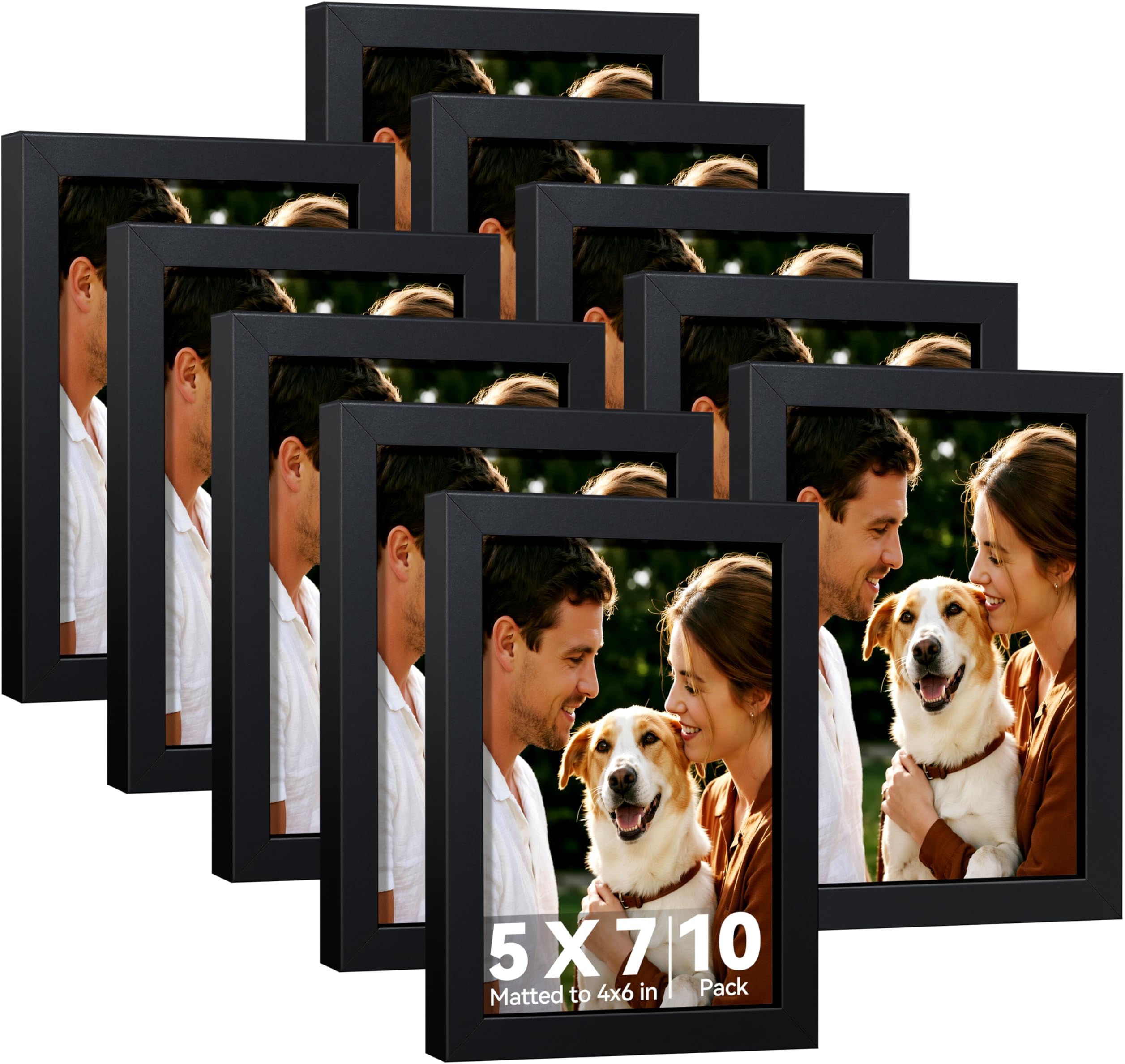 HappyHapi 5x7 Picture Frames Black Set of 10, Tabletop or Wall Display Pictures 4x6 with Mat or 5x7 Without, Multi Photo Frames Collage