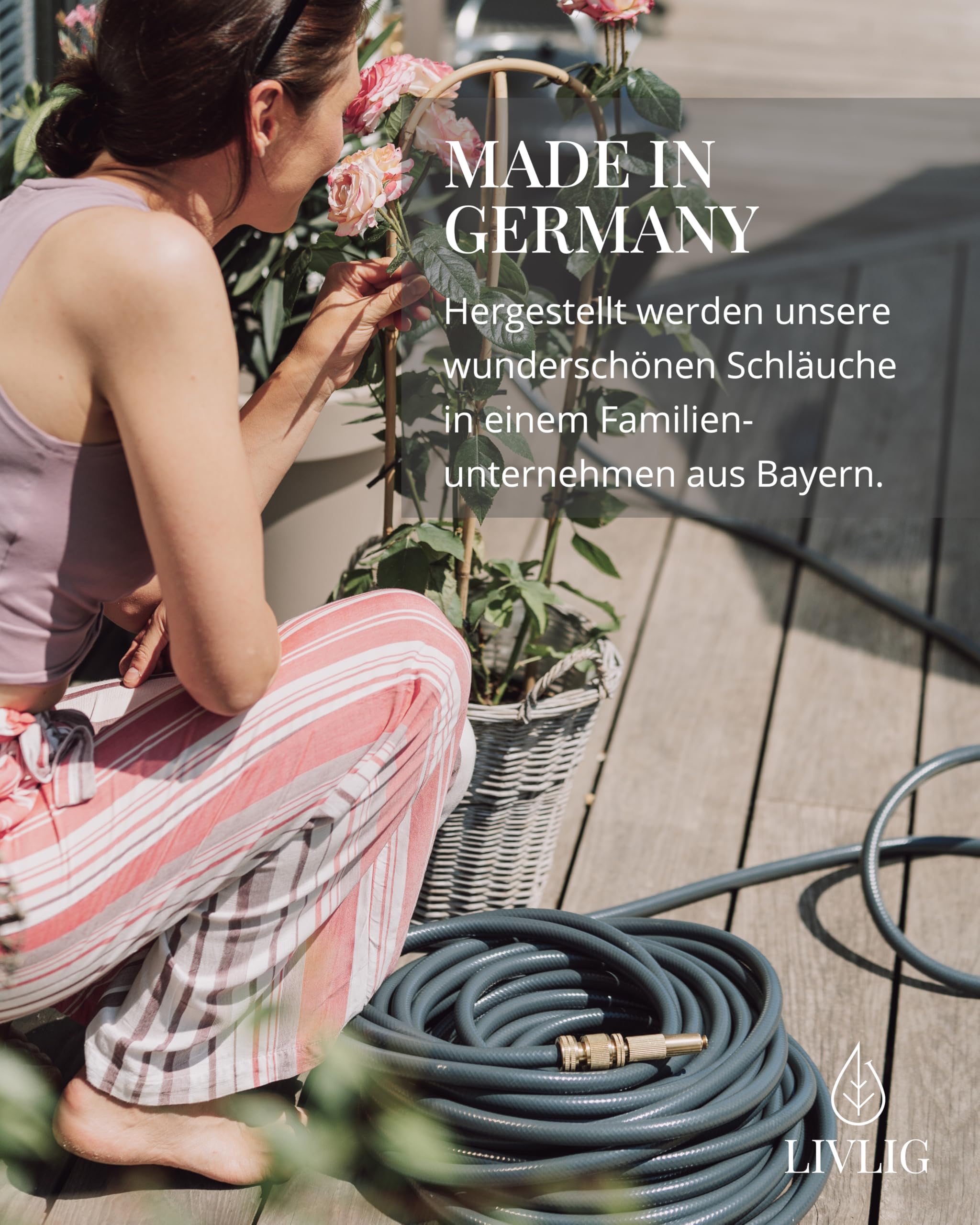 LIVLIG Gartenschlauch 30m, flexibler Premium Wasserschlauch aus 60 Prozent Recyclingmaterial, UV beständig, knickfest, Design Gartenschlauch 1/2 Zoll in Anthrazit