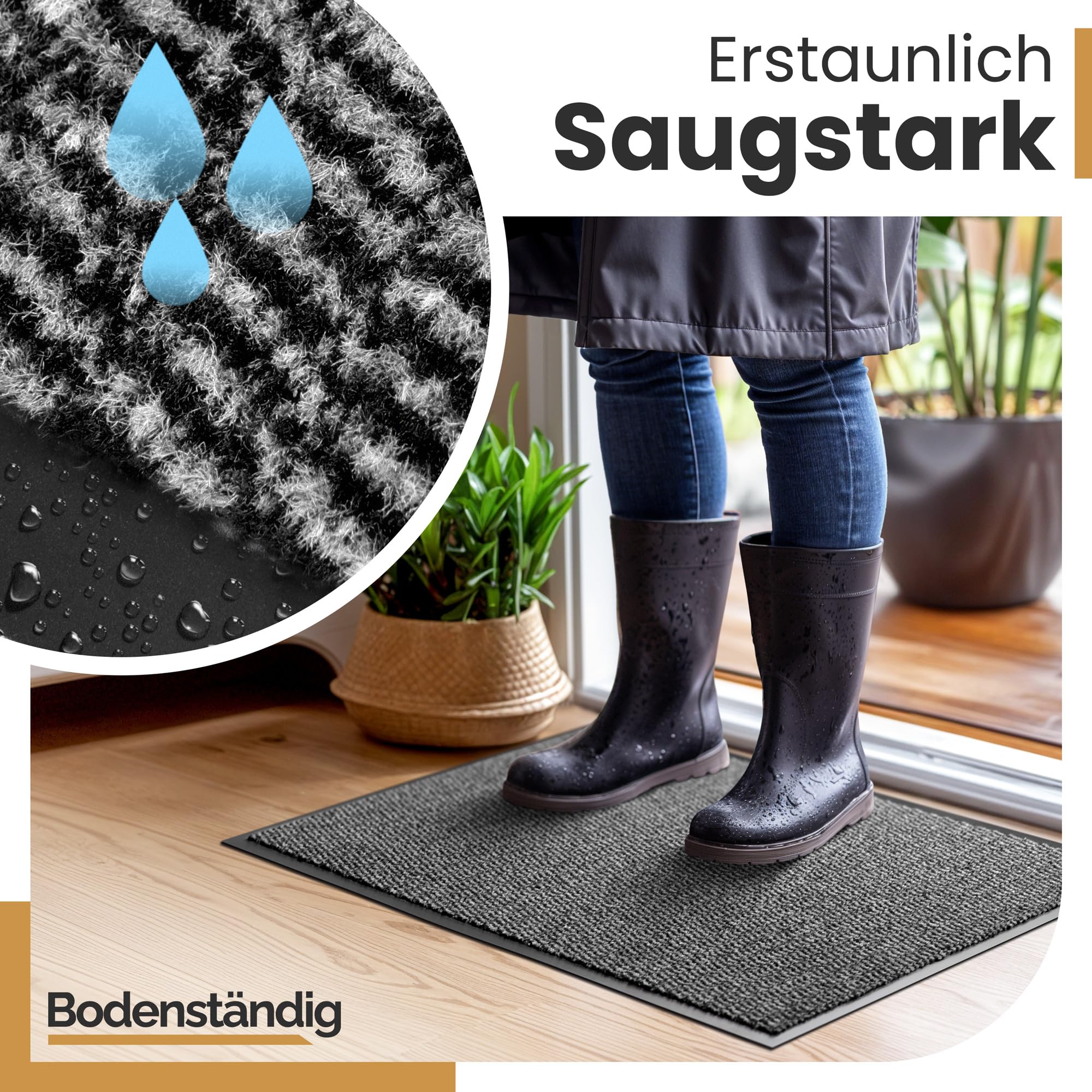 Bodenständig Pulito: lo zerbino definitivo per interni – parte superiore in tessuto assorbente (S-XXL), perfetto come zerbino 90 x 150 per interni ed esterni coperti. Zerbino grande XXL