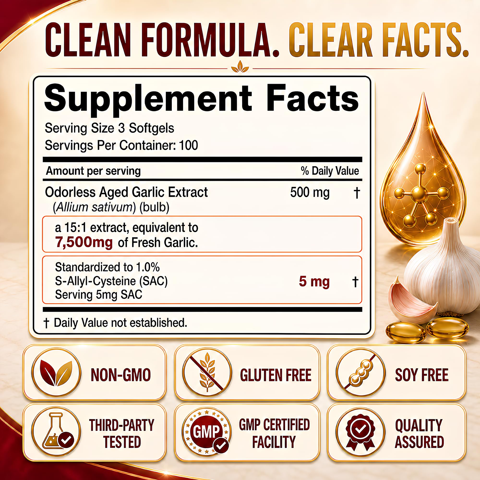 Pure Aged Odorless Garlic Extract Softgels, Aged Garlic Supplements, 24-Month Naturally Aged with Standardized SAC, Heart Health, Immune & Antioxidant Support, 300 Count (2) — Amazon image 3