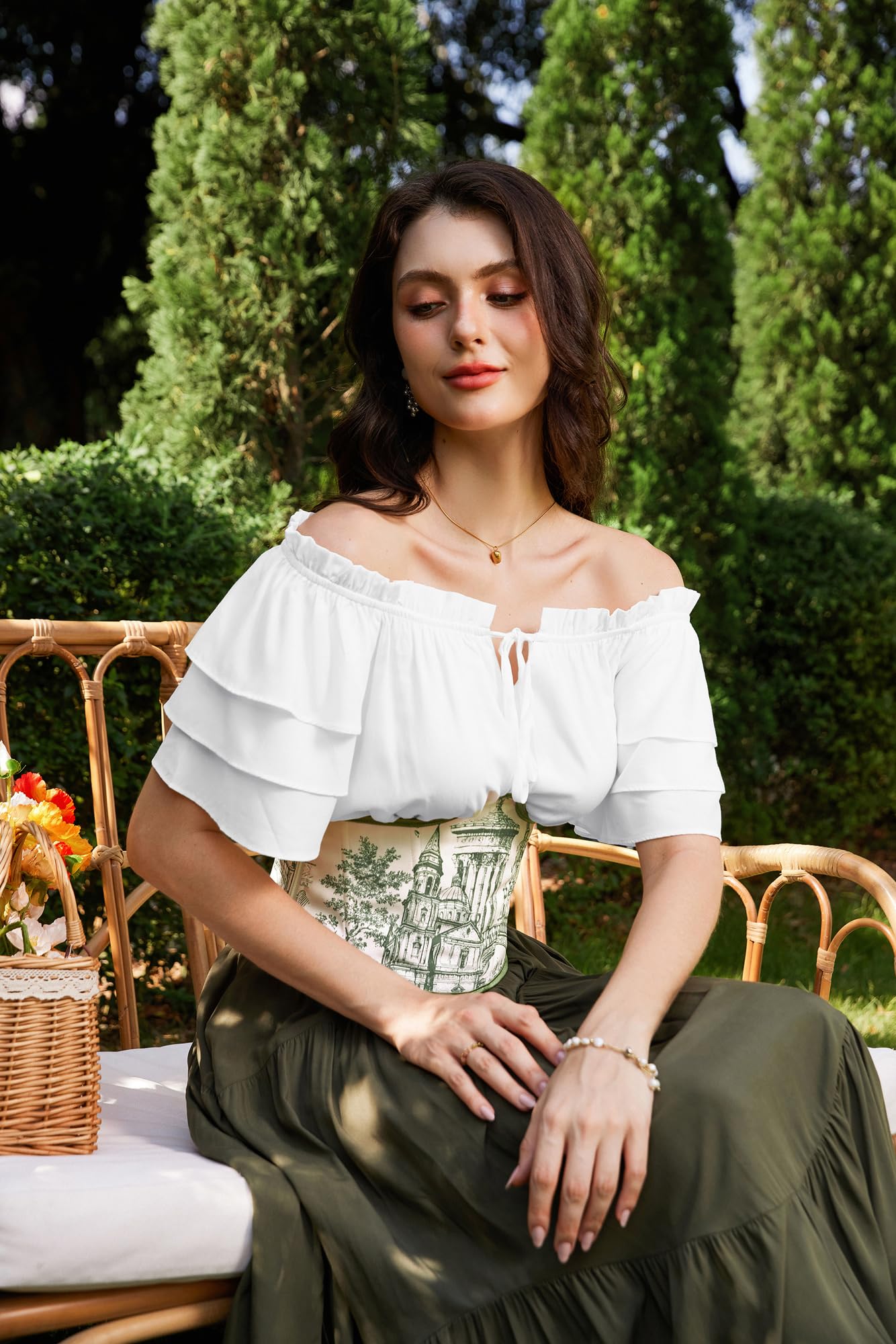 SCARLET DARKNESS Chemise Traditionnelle Renaissance pour Femme Chemise médiévale à Volants et épaules dénudées