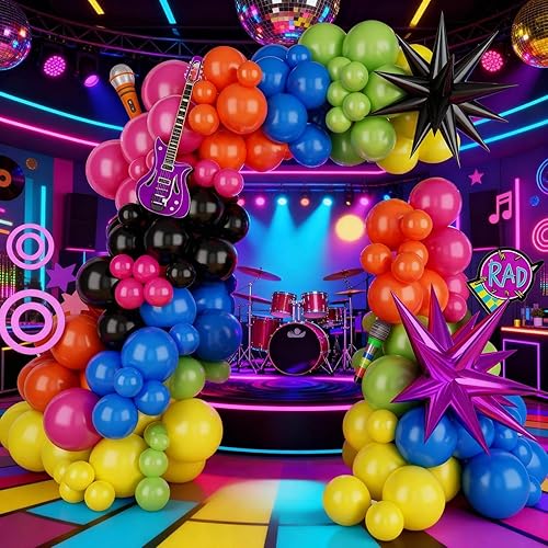 Miniatura 6 de Kit de Arco de Guirnalda de Globos para Fiesta de los 90 y 80, Decoraciones Temáticas de Fiesta de los 90 y 80 con Globos de Estrella de Follaje