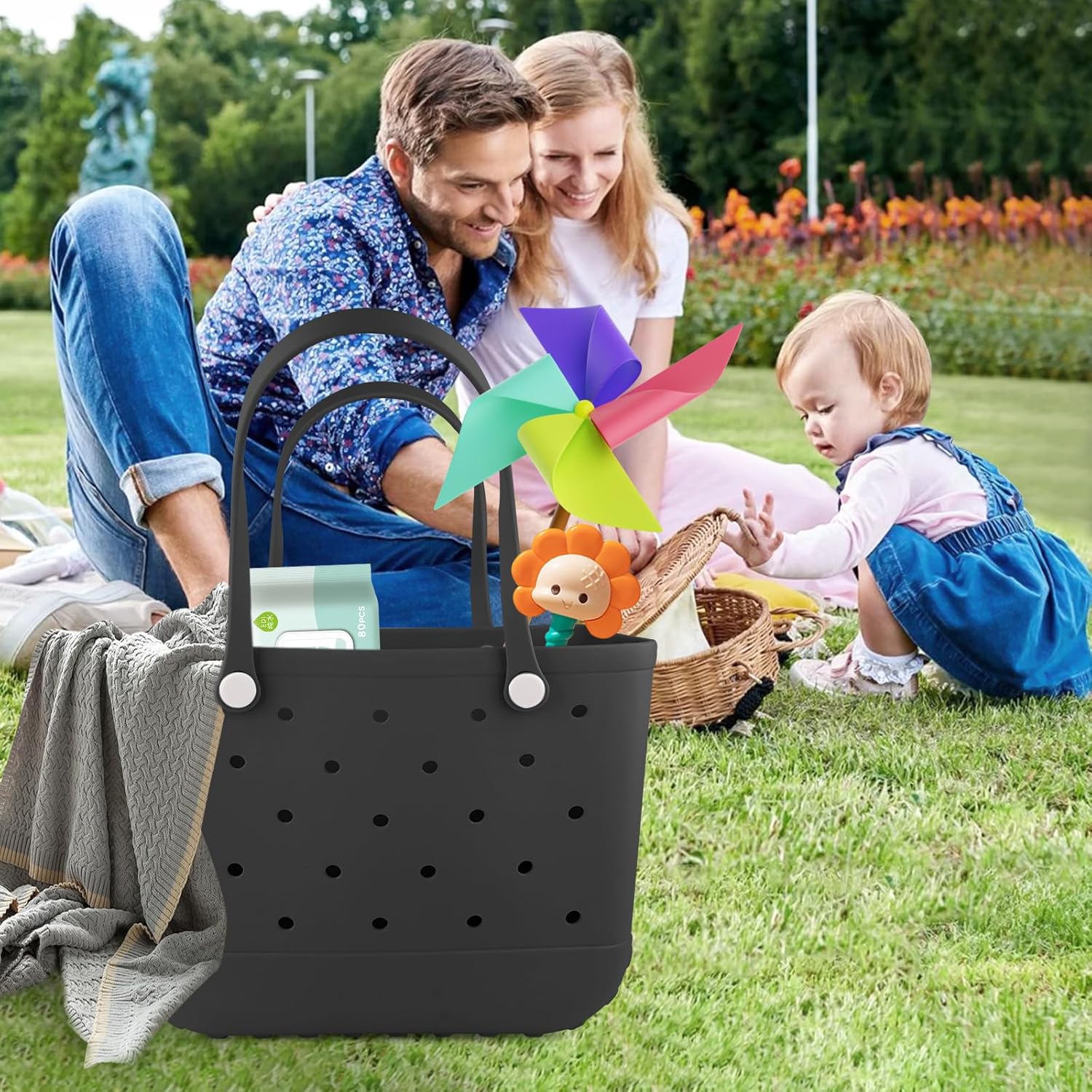 Beach Rubber Bag Tote Bag -Extra Large Waterproof Travel Women Handbag with Charms for Sports Beach Pool Groceries - Image 3