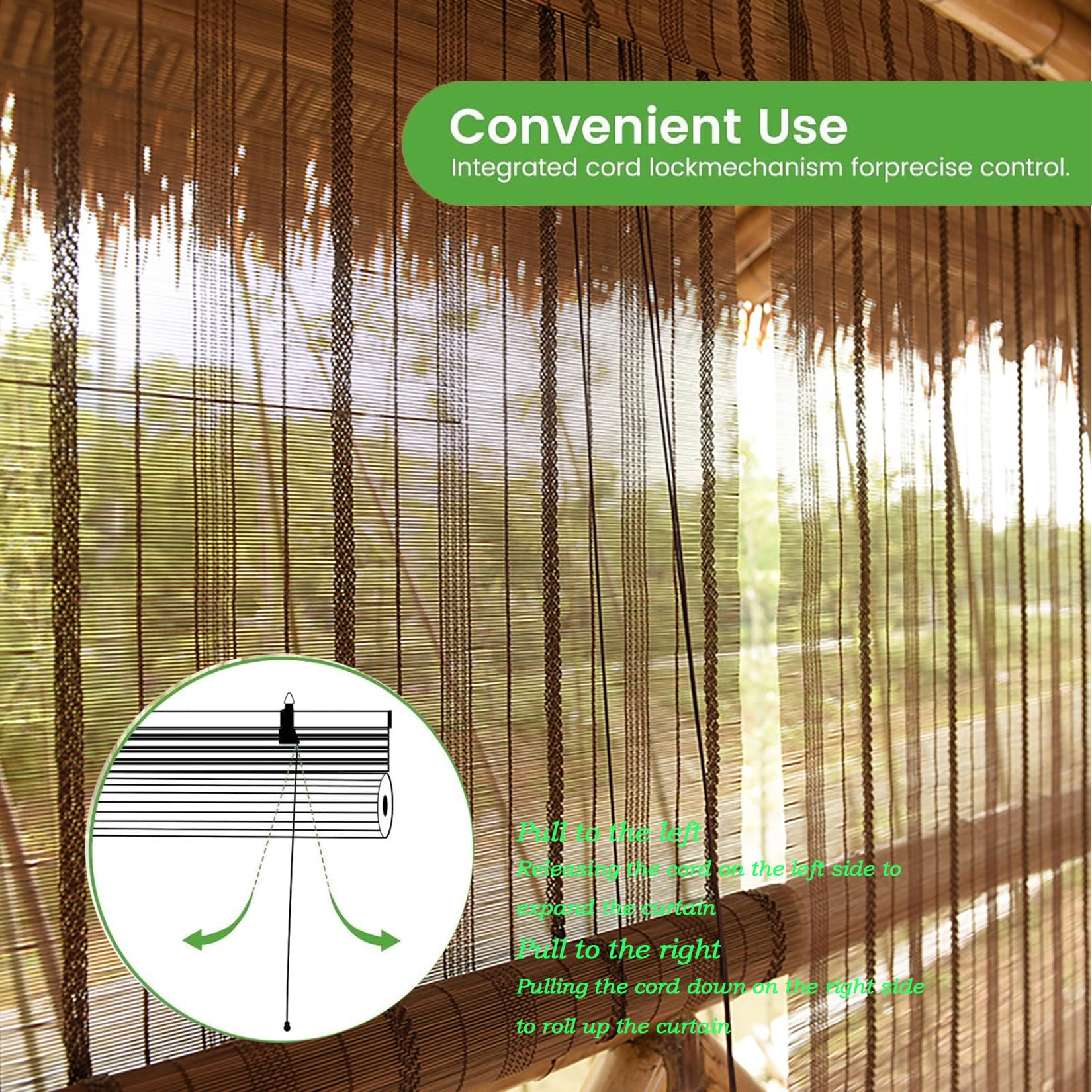 145x150cm Estor de Bambú Natural 50% Filtro Luz | Persiana Enrollable Bambú | Privacidad Diurna, Antideslumbramiento |Cortina para Ventana – Decoración Rústica para Ventanas y Terrazas