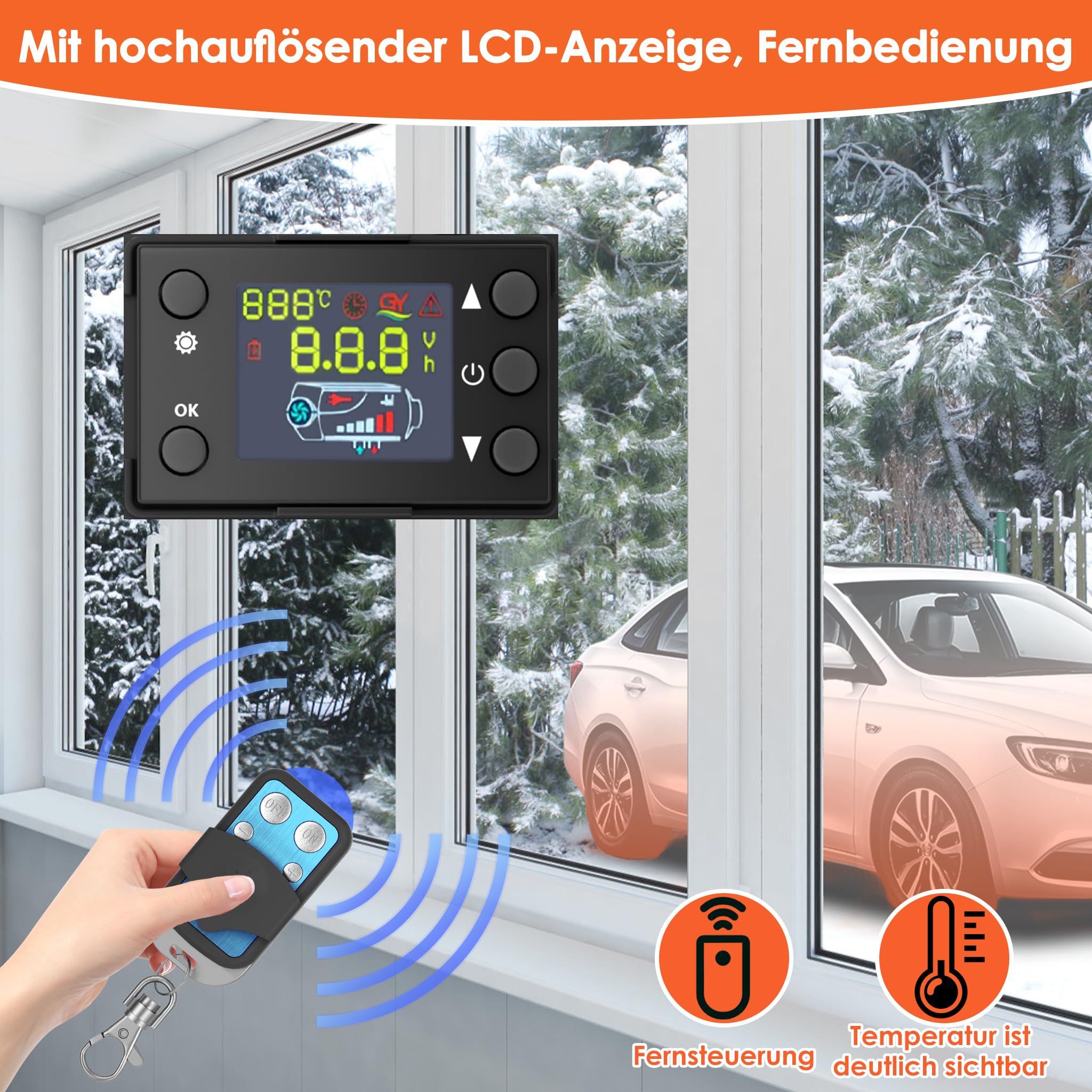 LARS360 Riscaldamento da pavimento diesel per auto, 12 V, 5000 W, riscaldatore ad aria diesel con interruttore LCD, riscaldamento ad aria per auto, camper, camion, camper, autobus (rosso e nero)
