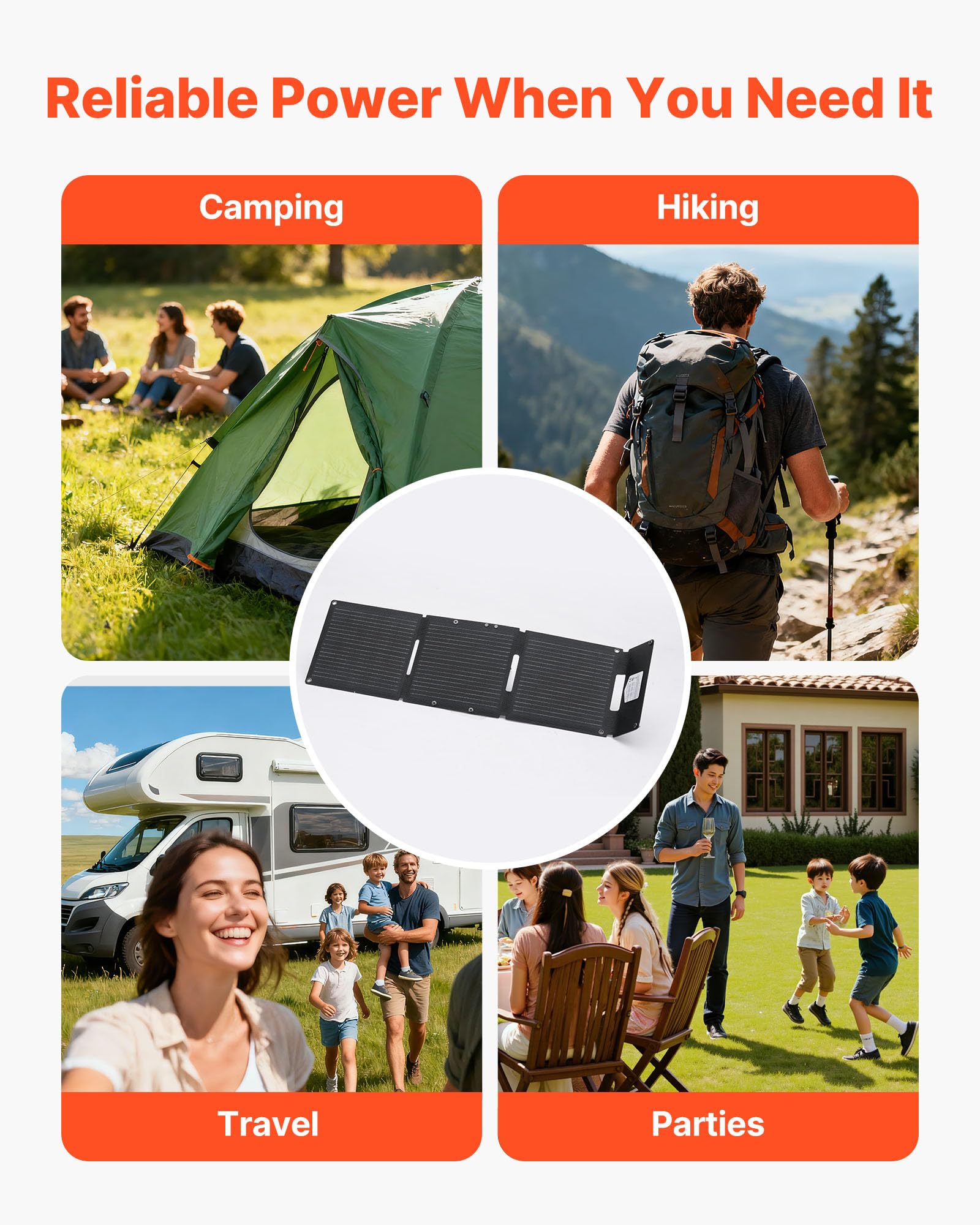 VEVOR Placa Solar Plegable 30W, Panel Solar Monocristalino Portátil, 3 Puertos USB-A y USB-C, IP65 Impermeable, Cargador para Tablets Móviles Power Bank, Energía para Camping Senderismo Autocaravanas