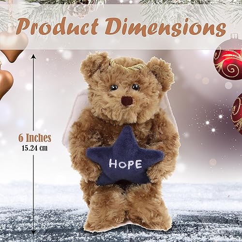 Miniatura 4 de Plushland Osos de ángel con alas blancas y halo, Hold Star with Hope Peace Joy, juguete de peluche suave, regalo para Navidad, 6 pulgadas (moca)