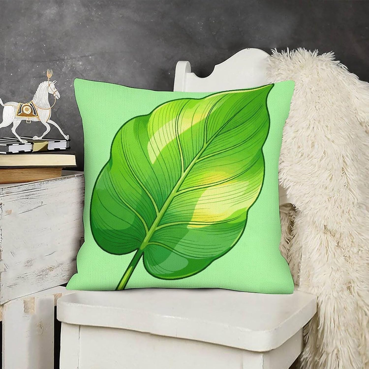 Big Green Leaves Pillow Protectors Cute Waterproof Pillow Cover Soft Skin-Friendly Cushion Case Decorative Square Cushion Cover for Couch Sofa Bed Living Room Bedroom