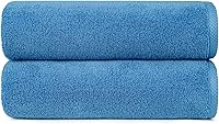 AmazonBasics 2-Pack Quick-Dry Bath Towels, 100% Cotton Lightweight 54x30 Lake Blue - Soft, Absorbent & Certified Safe